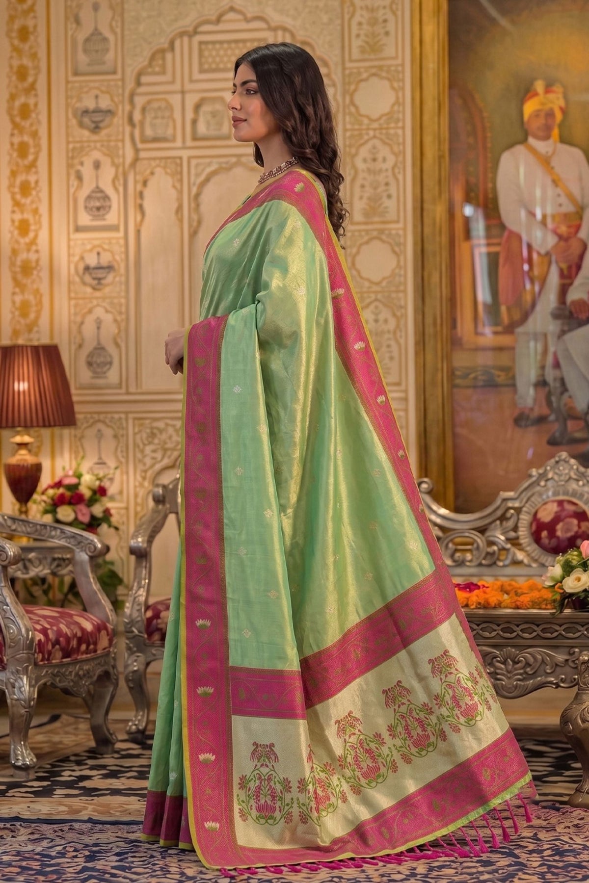 Buy MySilkLove Seafoam Green Woven Tissue Silk Saree Online