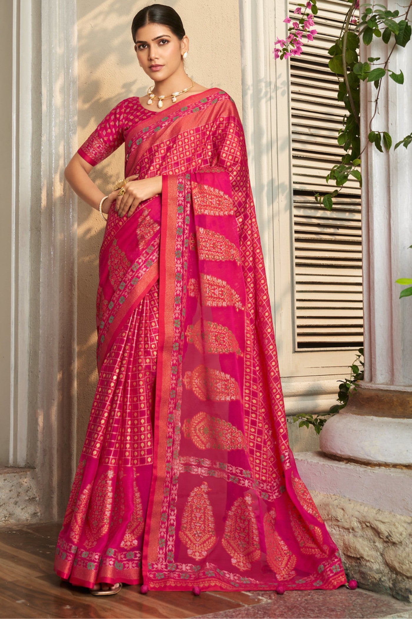 Buy MySilkLove Barbie Pink Banarasi Georgette Saree Online