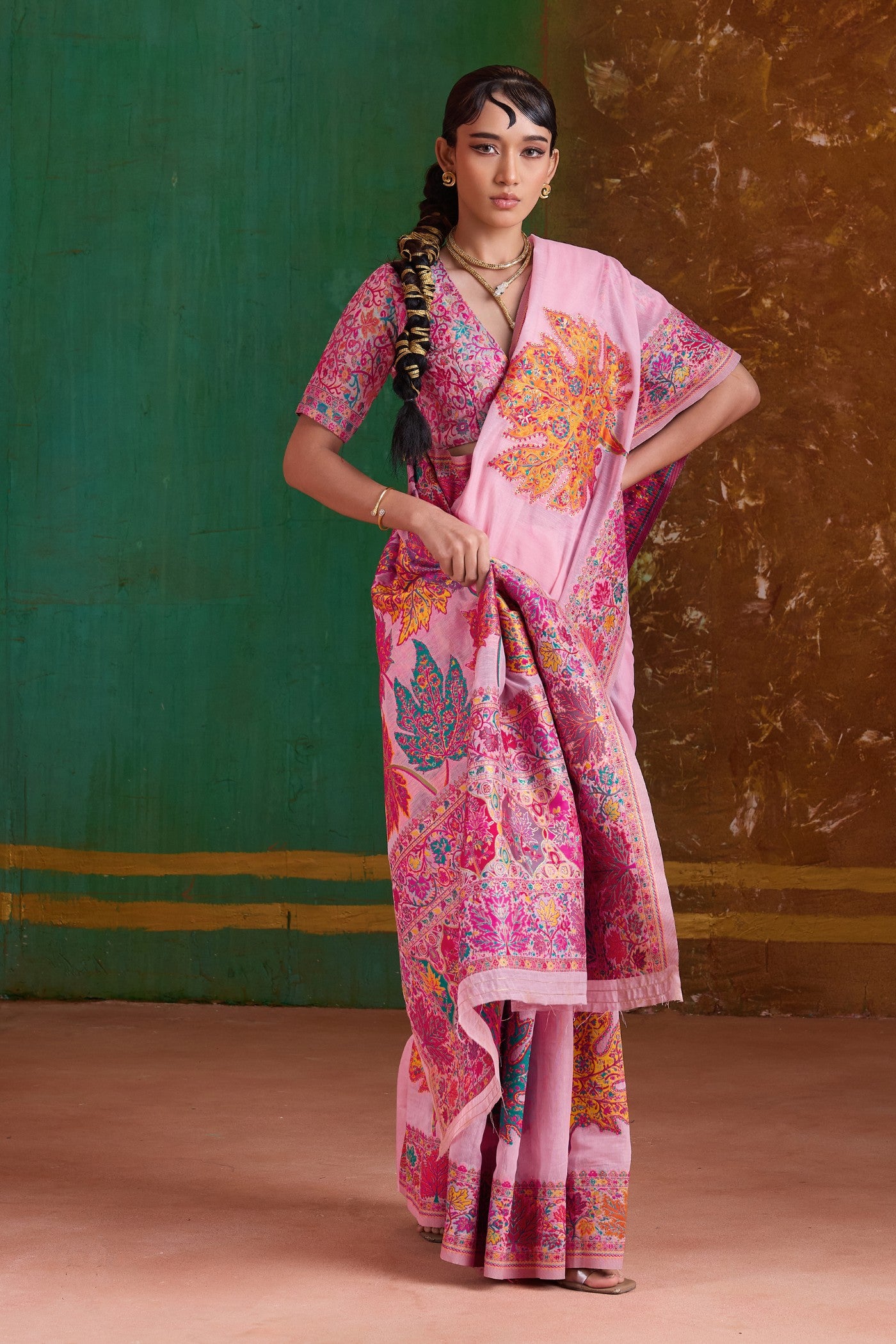 Buy MySilkLove Rubicund Pink Kashmiri Handloom Jamewar Saree Online