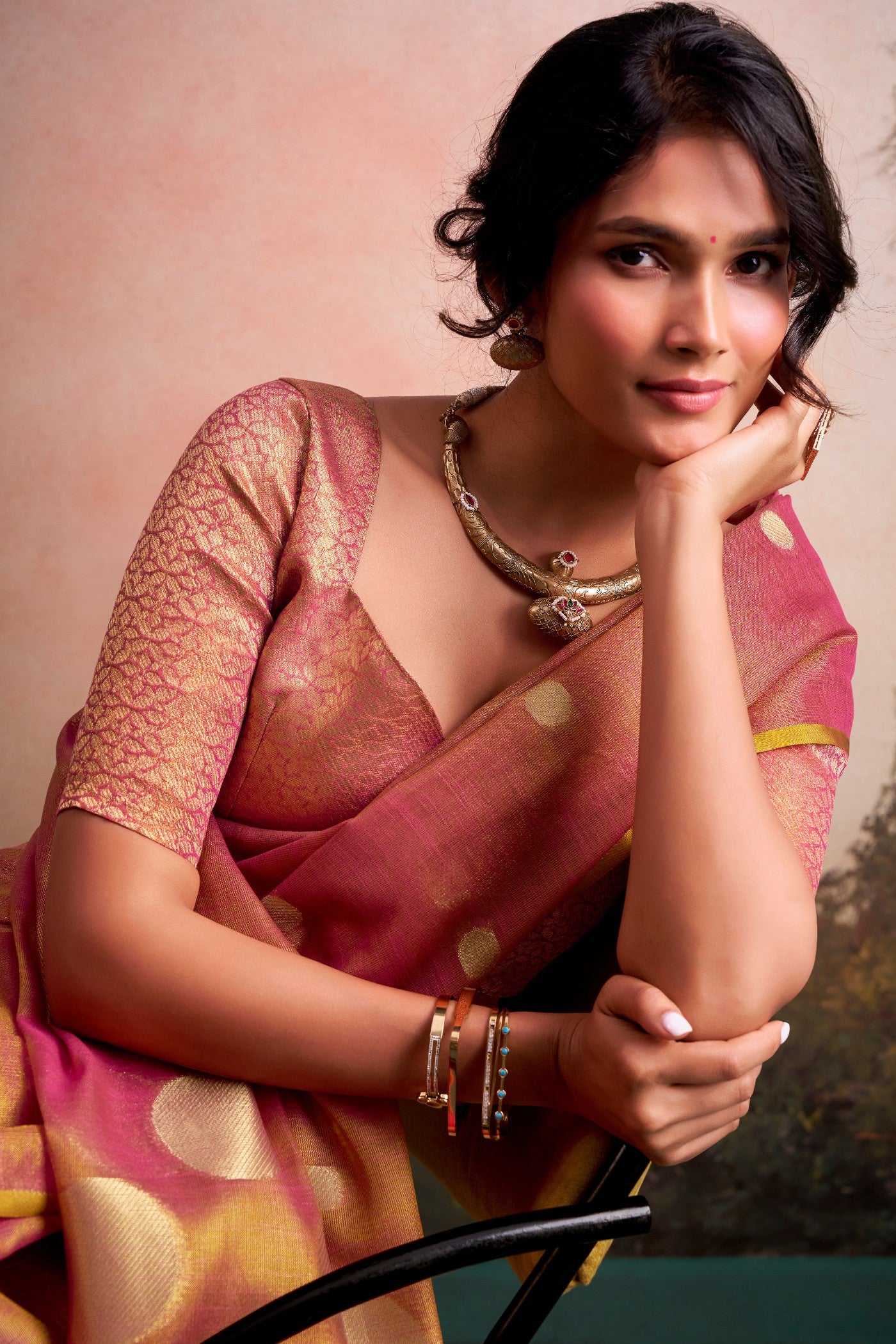 Buy MySilkLove Bright Peach Handloom Tissue Saree Online