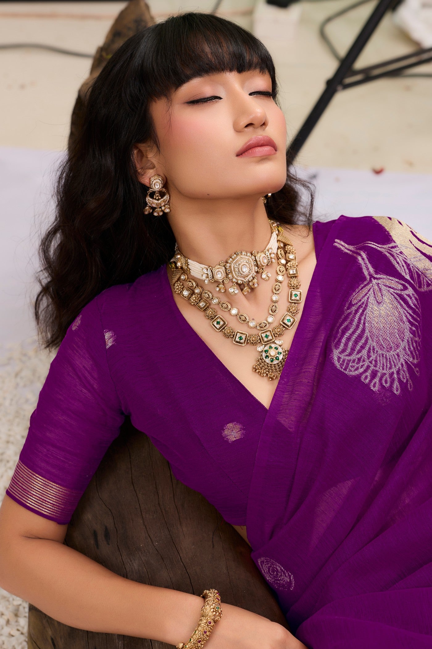 Buy MySilkLove Heliotrope Purple Munga Handloom Cotton Saree Online