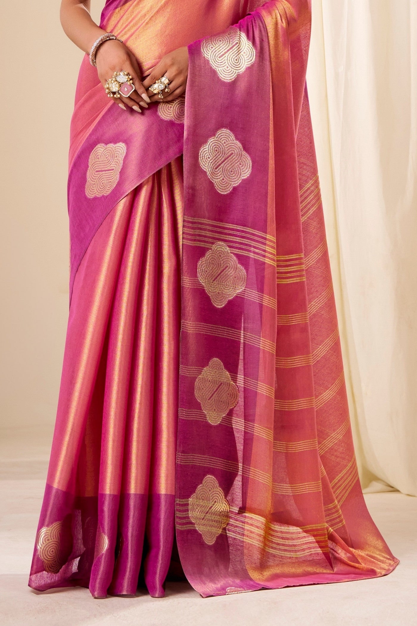 Buy MySilkLove Bubblegum Pink Handloom Tissue Saree Online