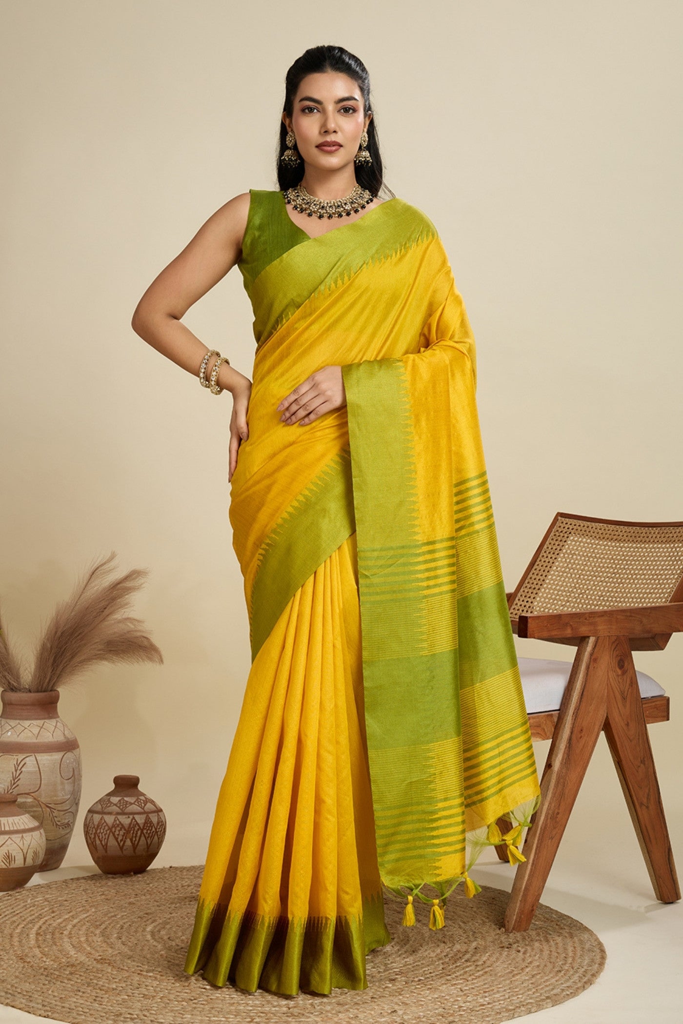 Buy MySilkLove Sun Flower Yellow Woven Raw Silk Saree Online