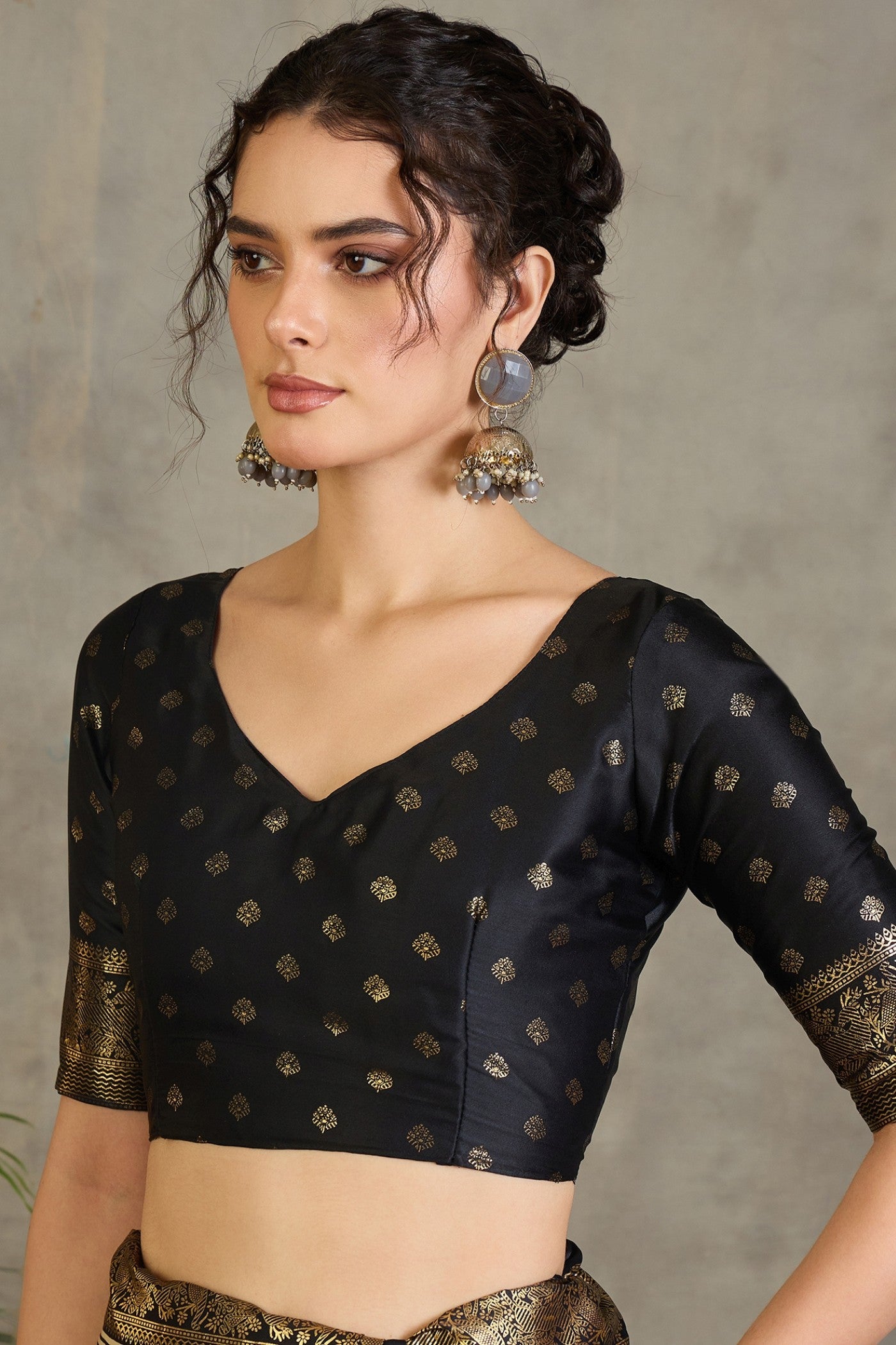 Buy MySilkLove Wheat Cream and Black Printed Satin Crepe Silk Saree Online