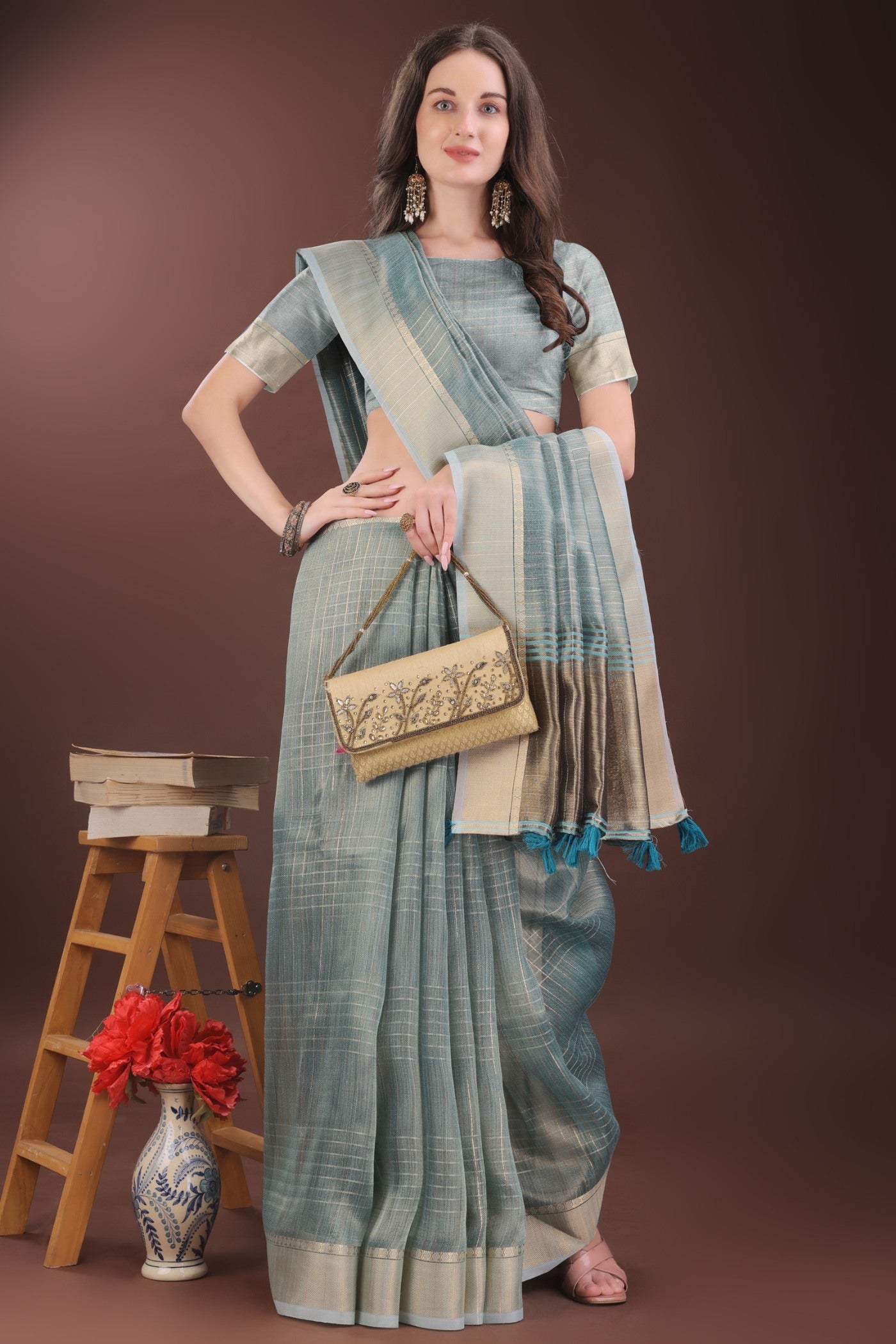 MySilkLove Koi Blue Woven Organza Saree