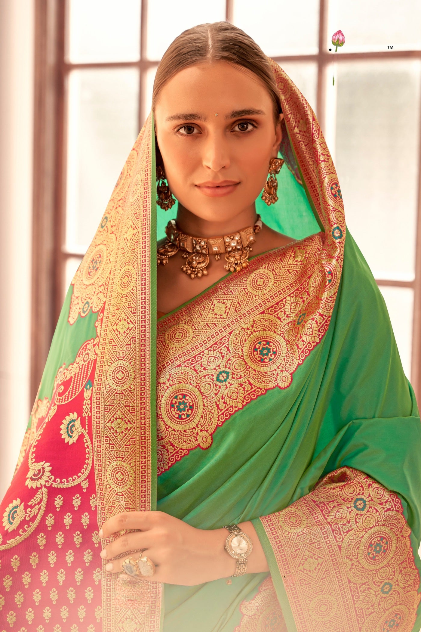 Buy MySilkLove Kelly Green Woven Banarasi Soft Silk Saree Online