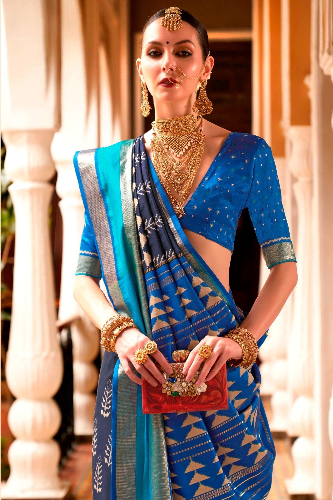 Buy MySilkLove Prussian Blue Printed Patola Saree Online