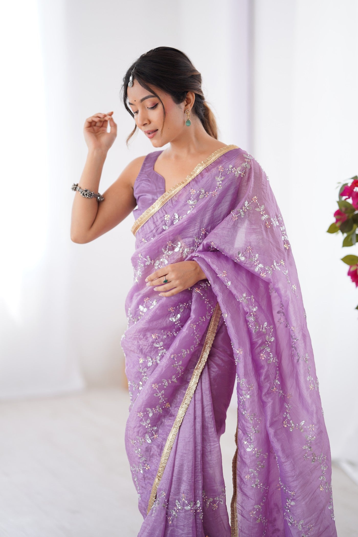 Buy MySilkLove Wisteria Purple Designer Partywear Saree Online