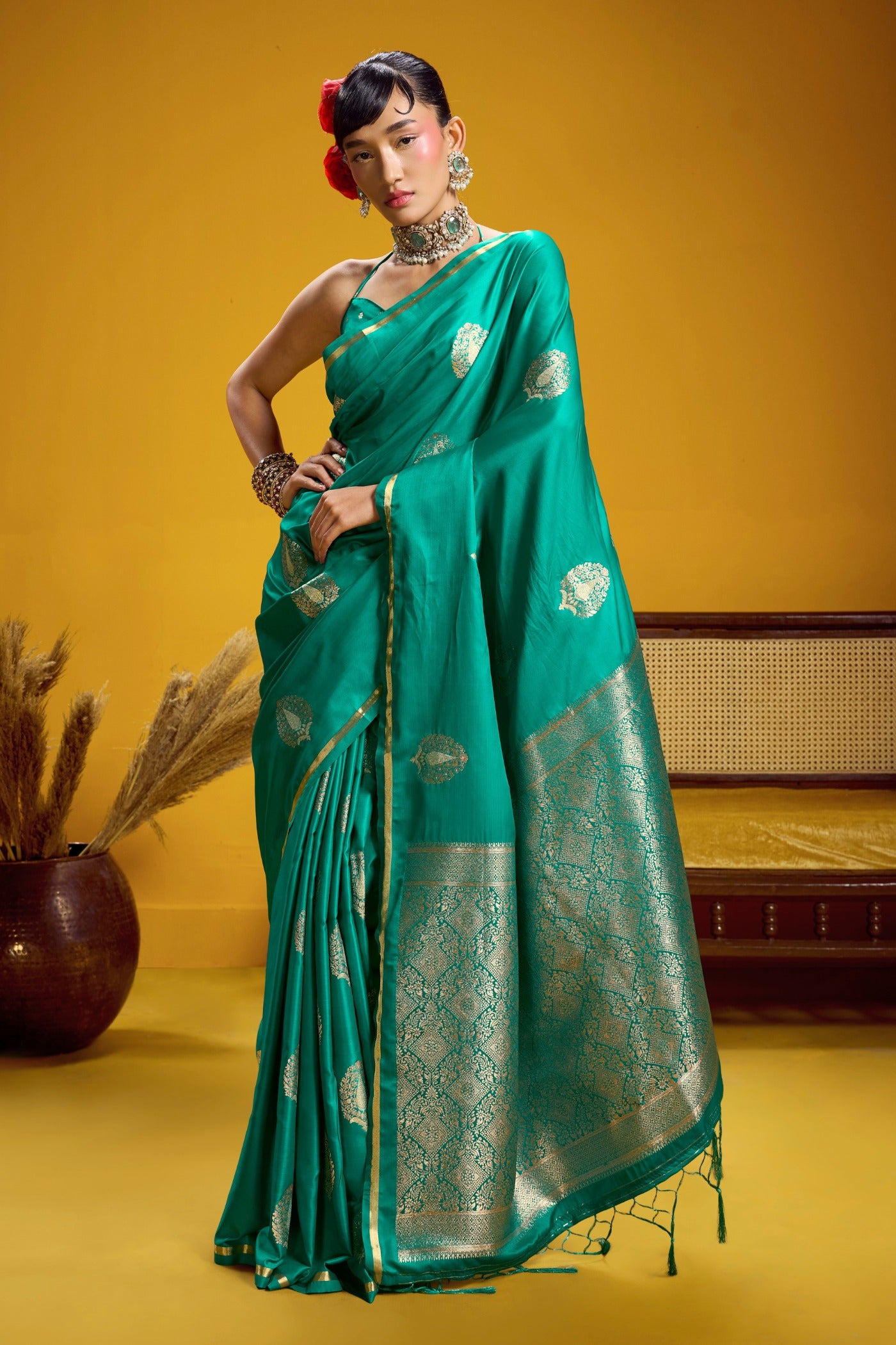 Buy MySilkLove Peacock Blue Handloom Satin Silk Saree Online