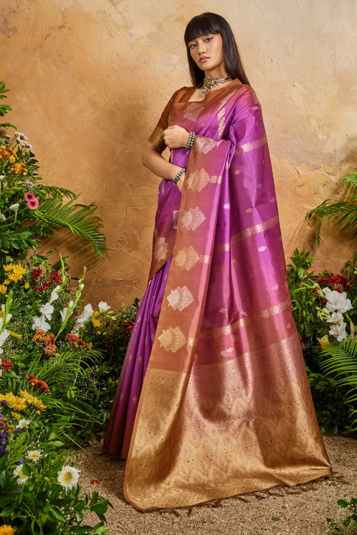 Buy MySilkLove Lotus Pink Banarasi Handloom Saree Online