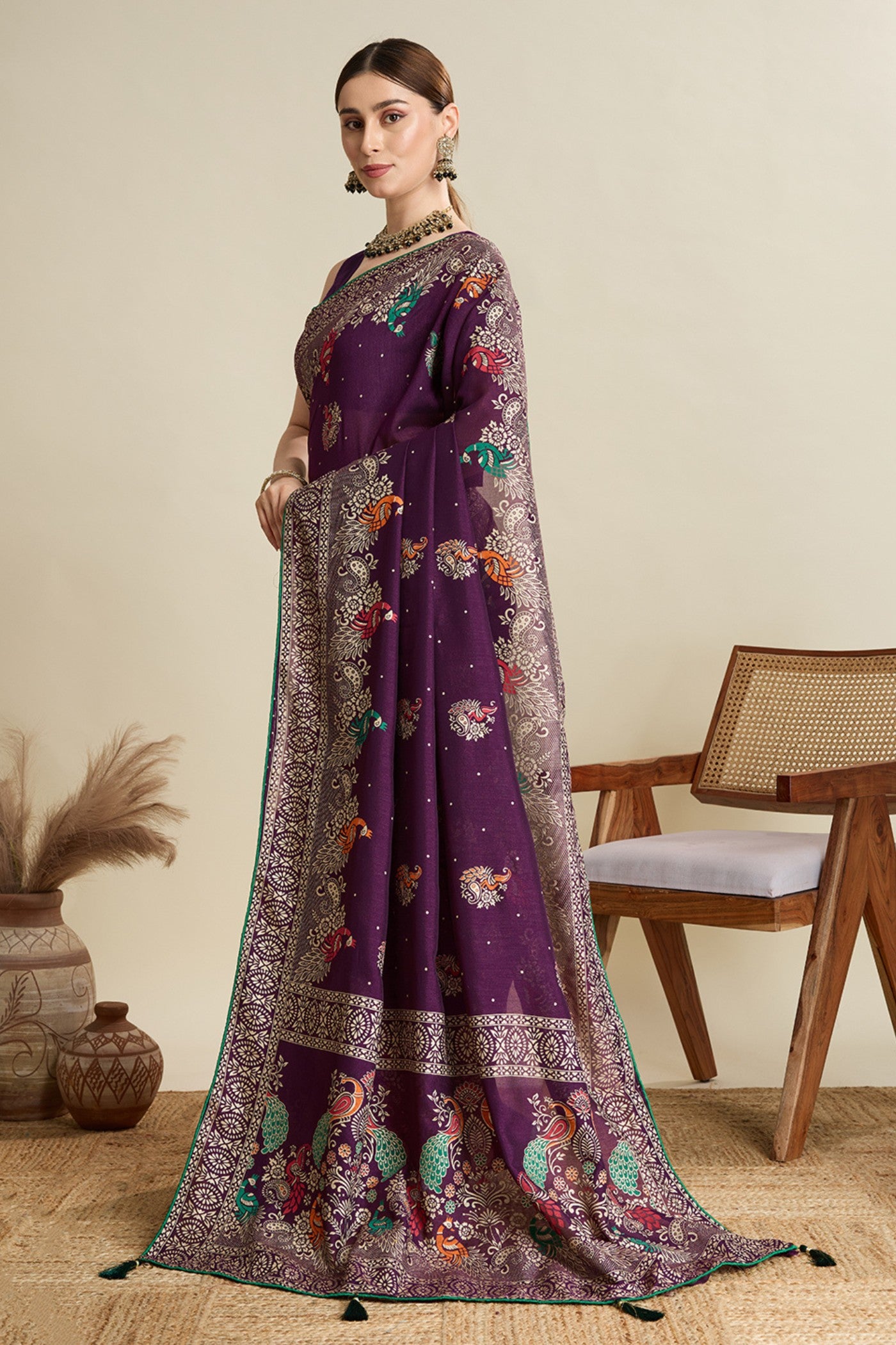 Buy MySilkLove Firebrick Maroon Printed Chinon Saree Online