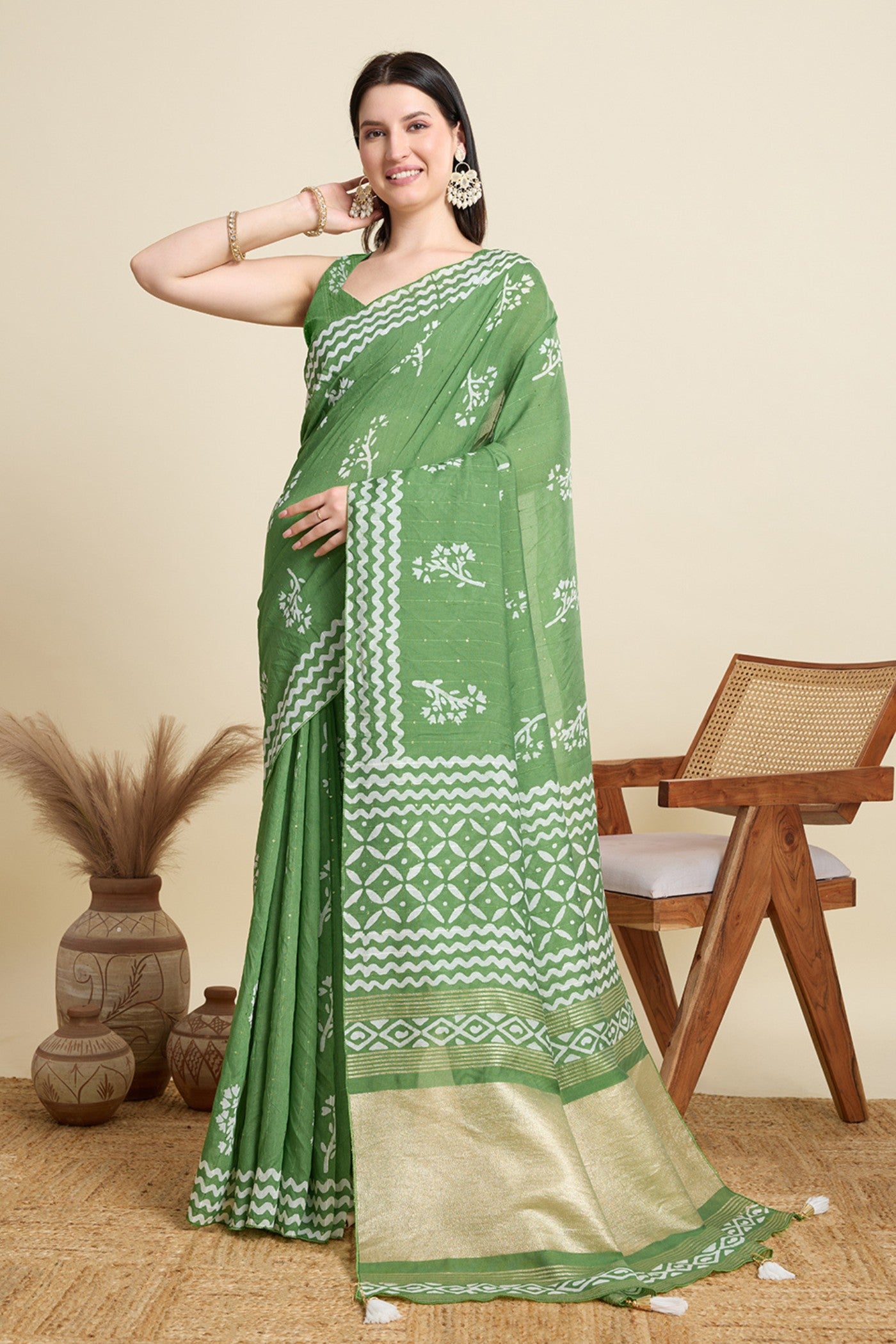 Buy MySilkLove Light Green Woven Cotton Silk Saree Online