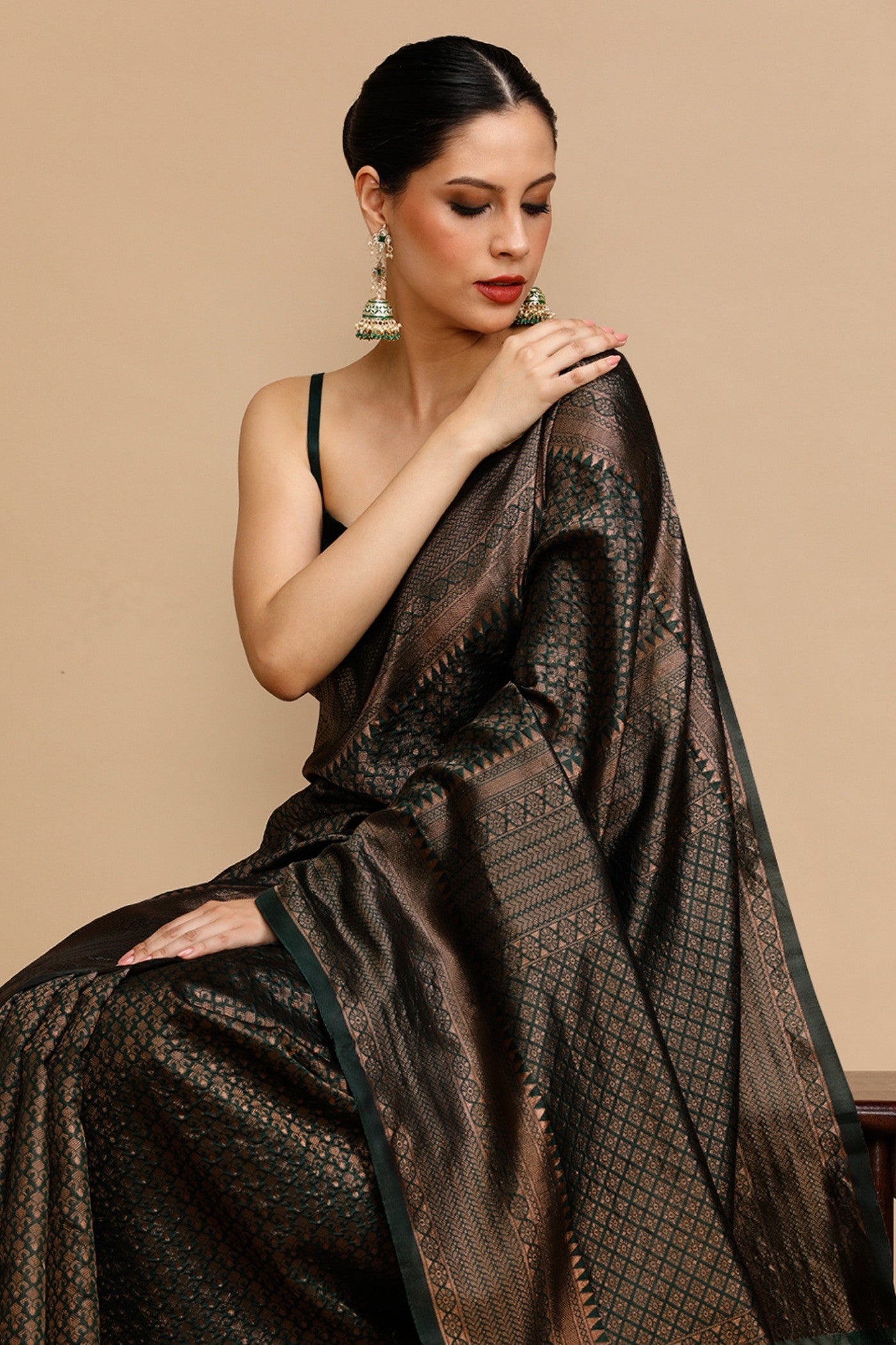 Buy MySilkLove Juniper Green Woven Jacquard Lichi Silk Saree Online