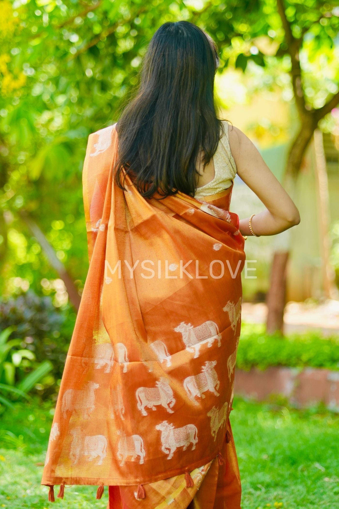 Buy MySilkLove Sunset Orange Handloom Tissue Saree Online