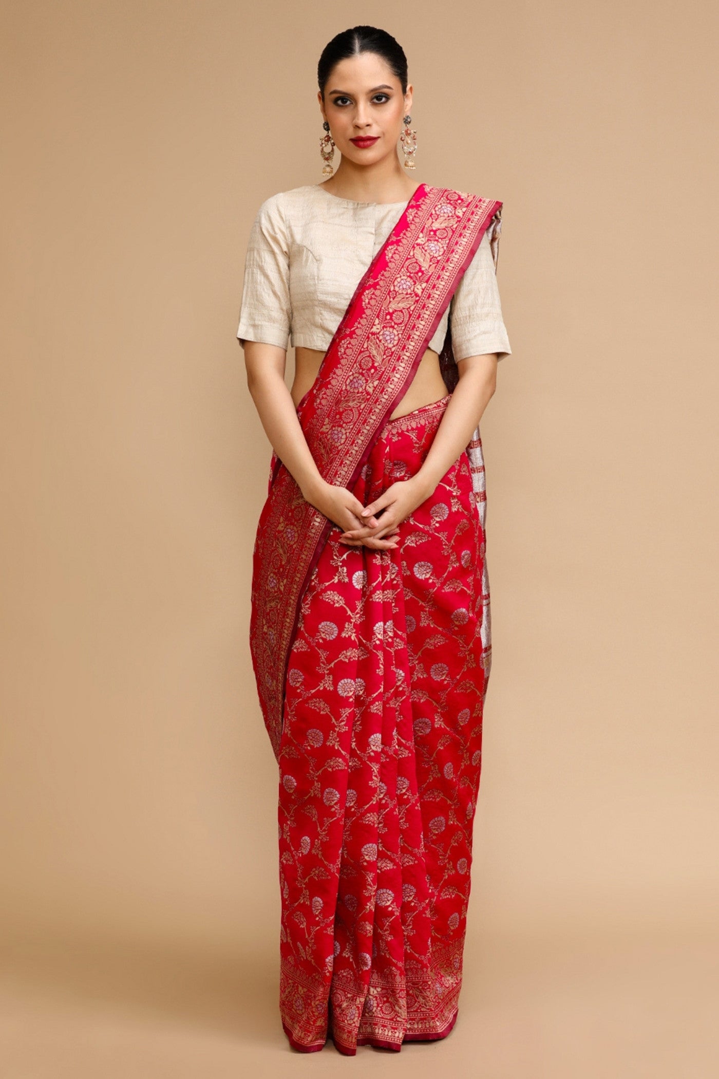 Buy MySilkLove Wine Red Woven Jacquard Lichi Silk Saree Online