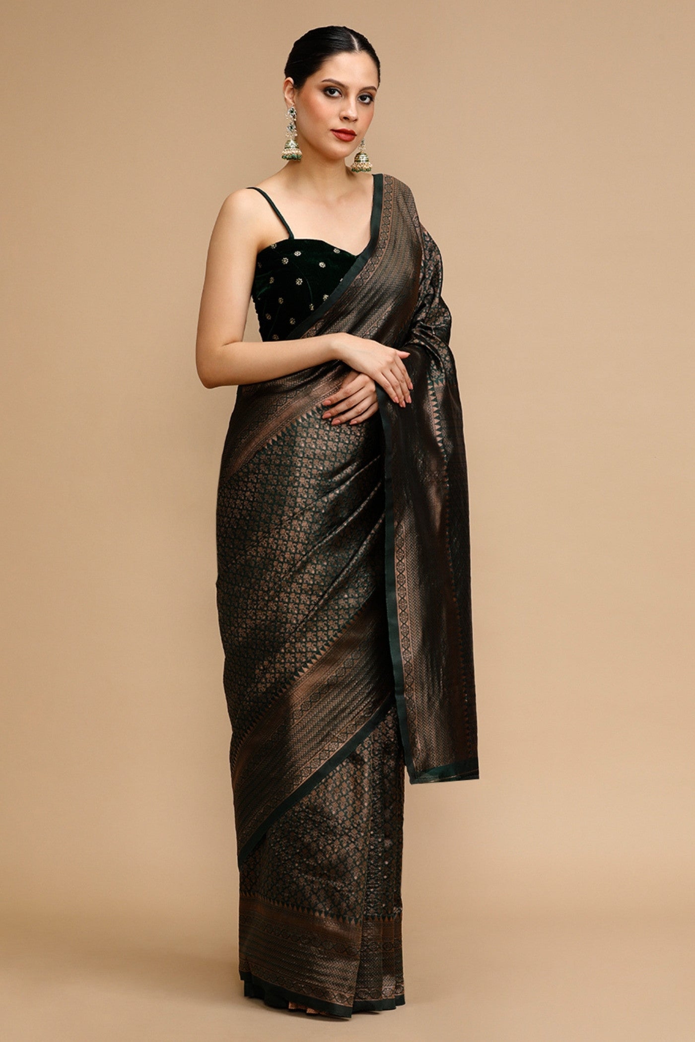 Buy MySilkLove Juniper Green Woven Jacquard Lichi Silk Saree Online