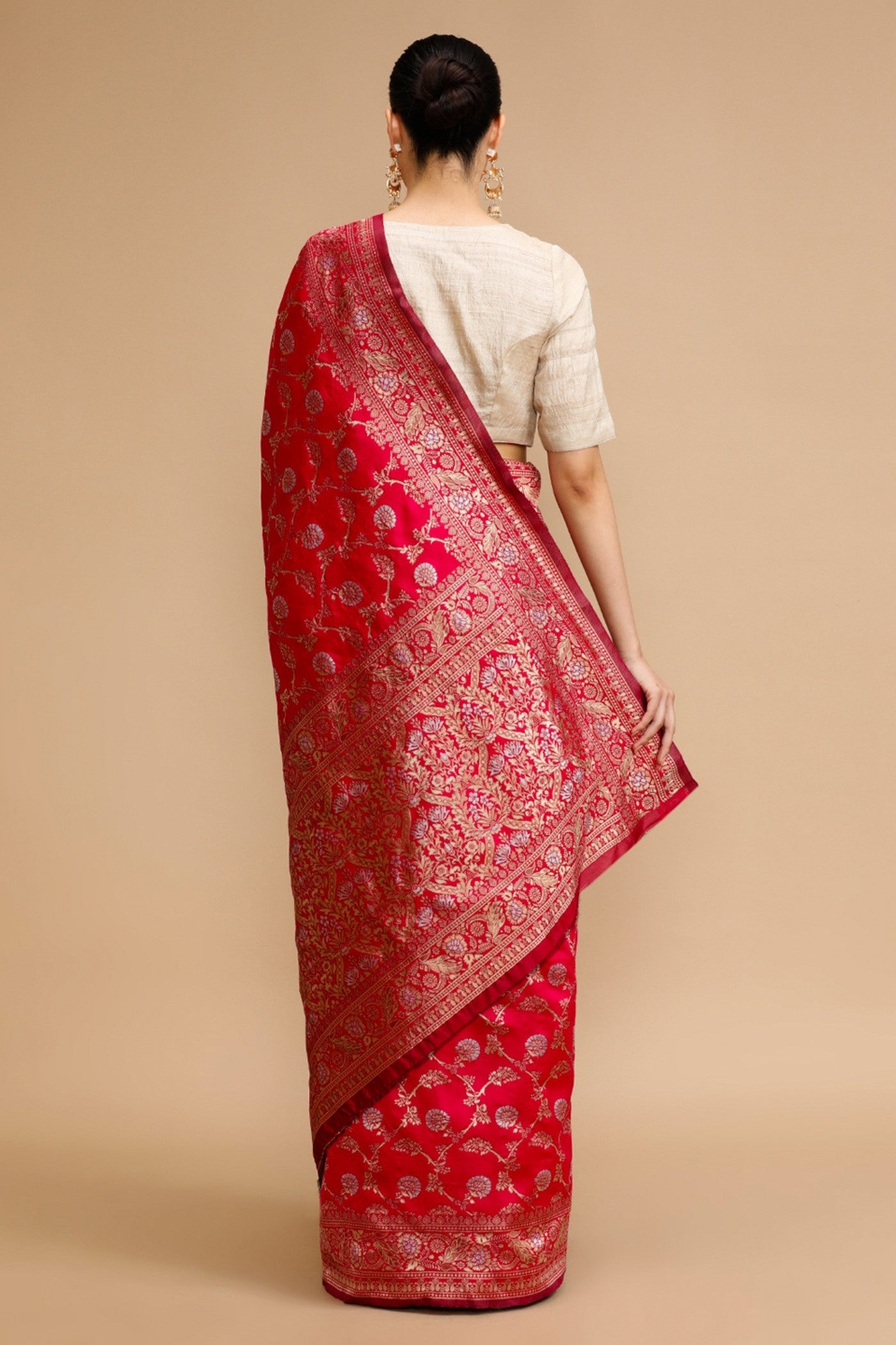 Buy MySilkLove Wine Red Woven Jacquard Lichi Silk Saree Online