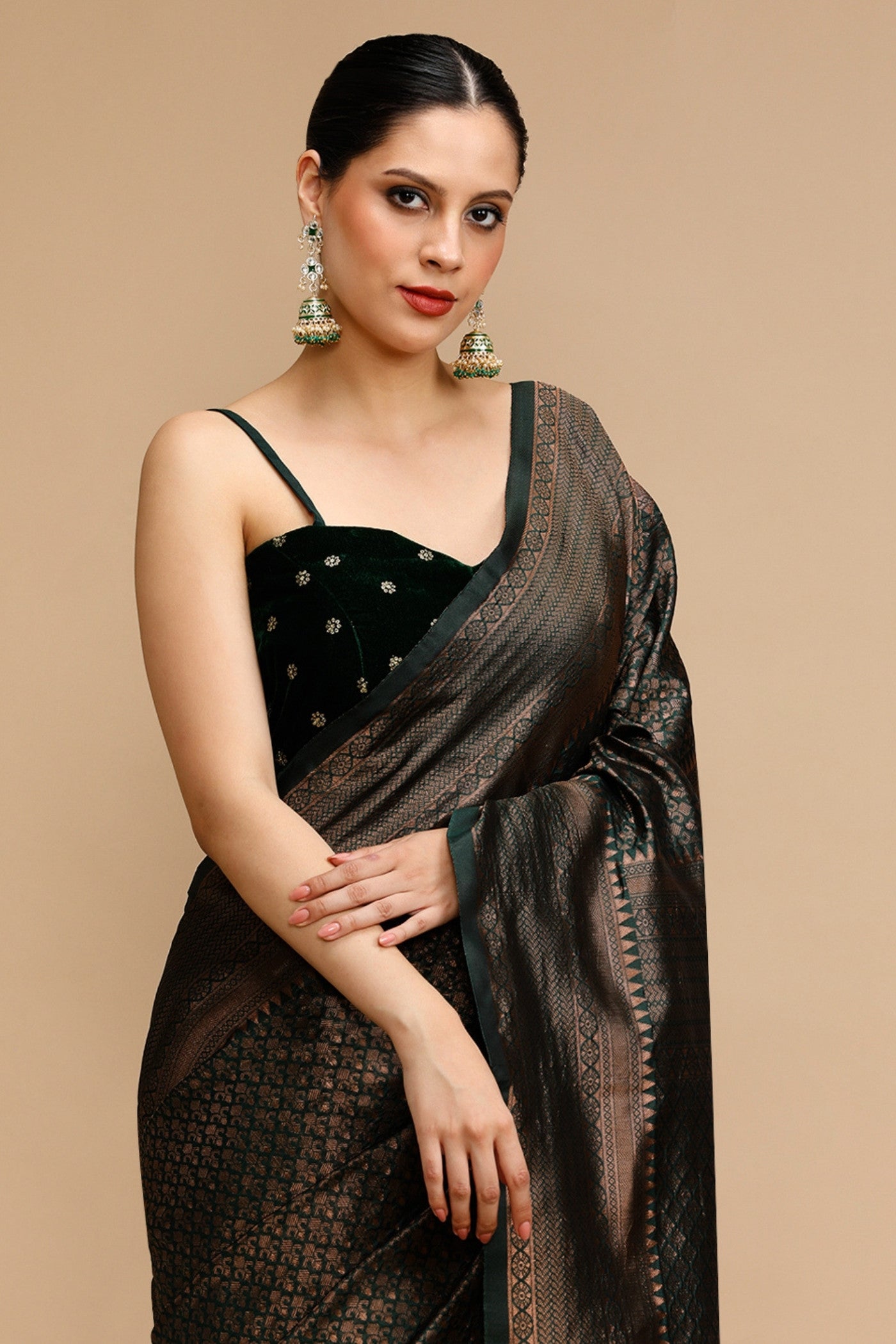 Buy MySilkLove Juniper Green Woven Jacquard Lichi Silk Saree Online