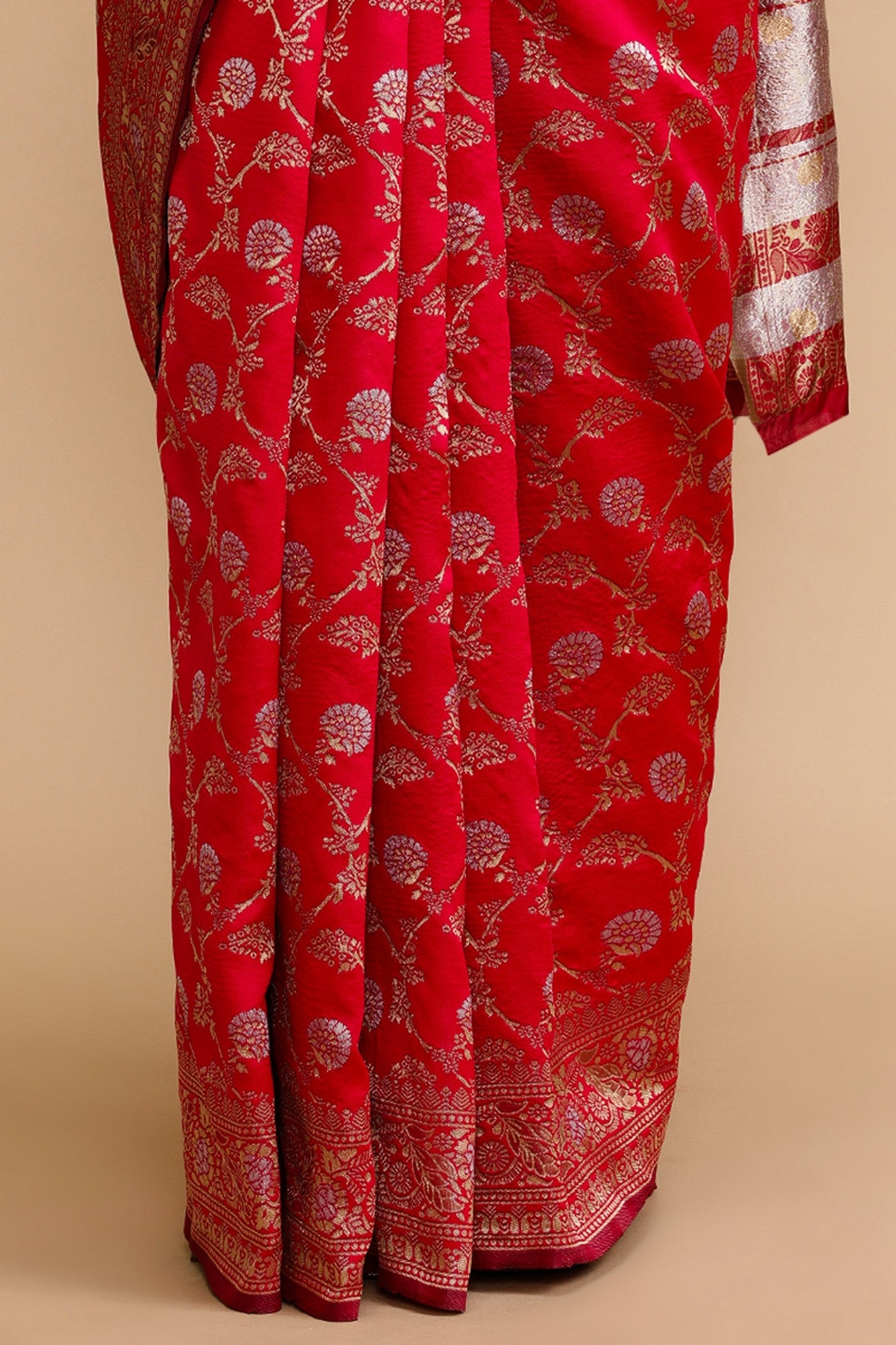 Buy MySilkLove Wine Red Woven Jacquard Lichi Silk Saree Online