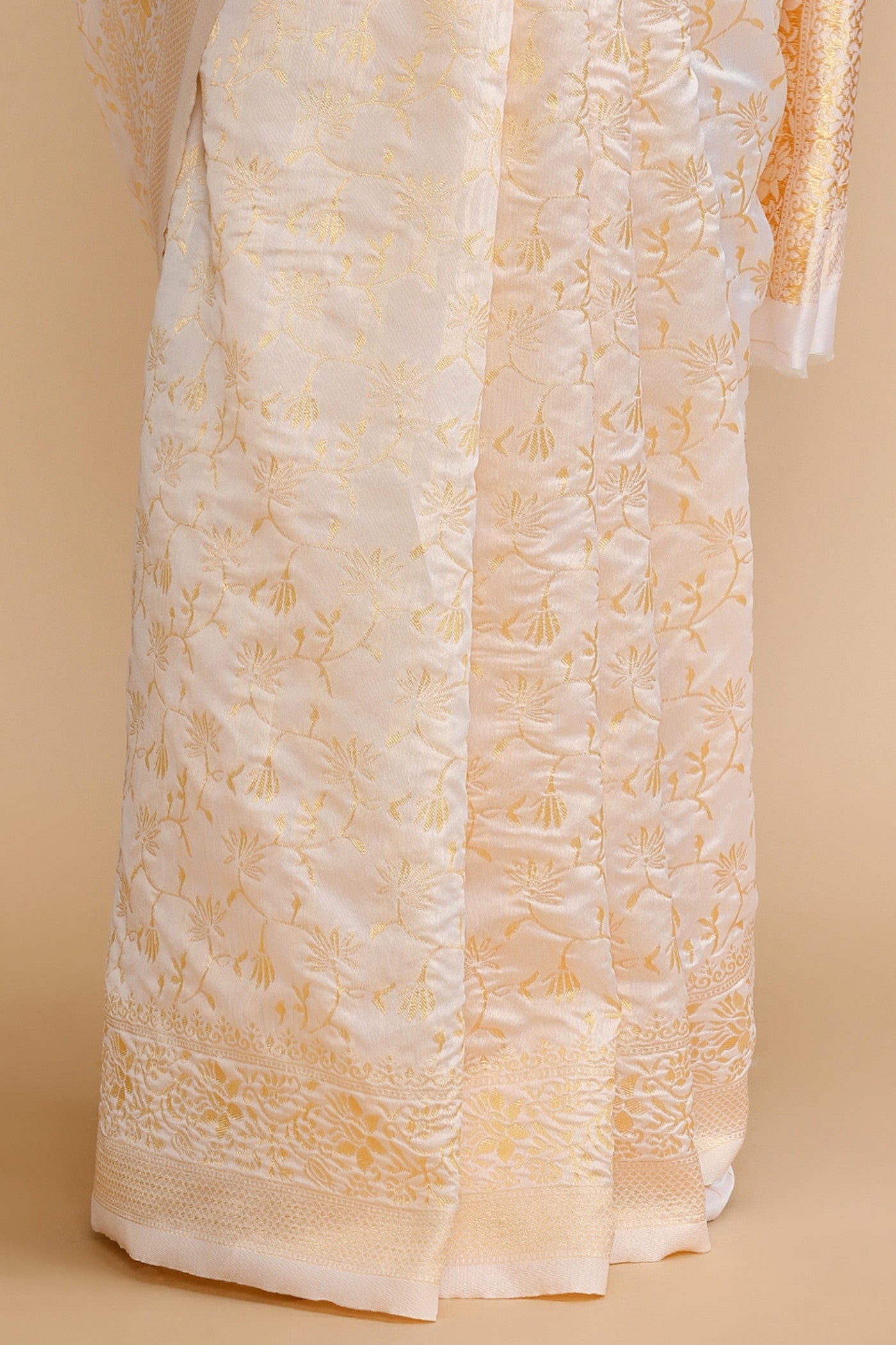 Buy MySilkLove Dandelion Cream Woven Jacquard Lichi Silk Saree Online