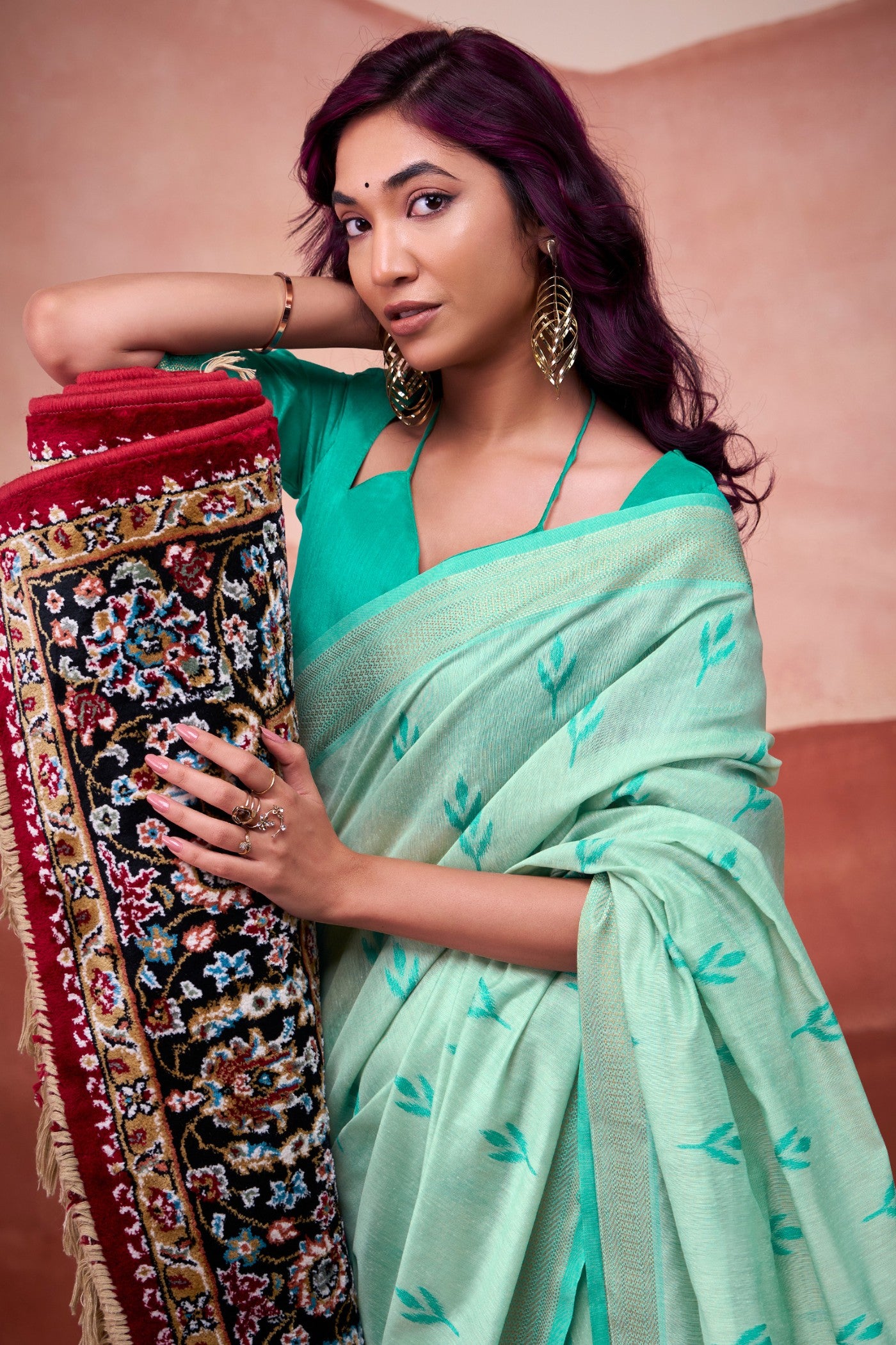 Buy MySilkLove Thyme Green Woven Modal Cotton Saree Online