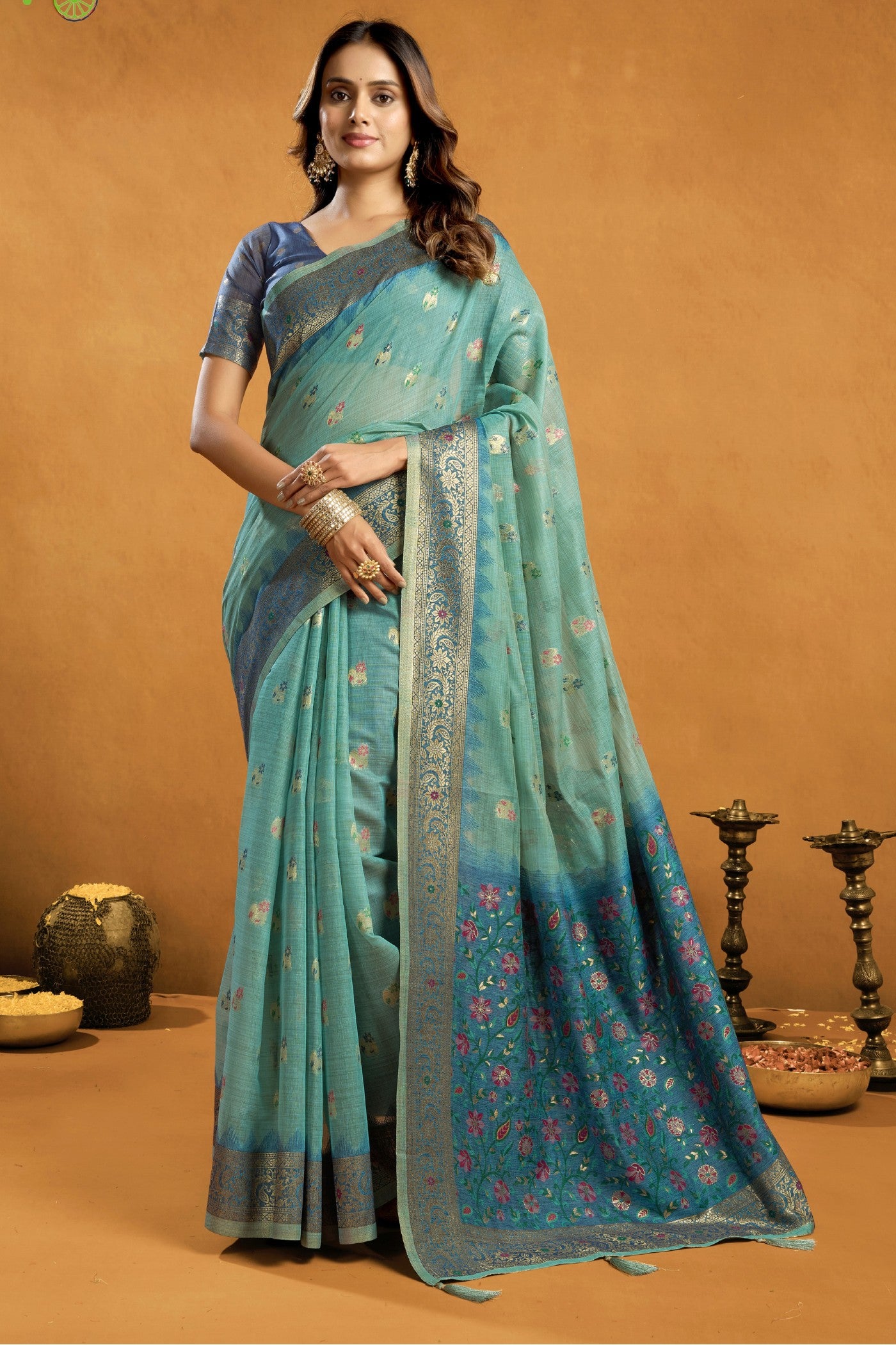Buy MySilkLove Spring Blue Handloom Cotton Saree Online
