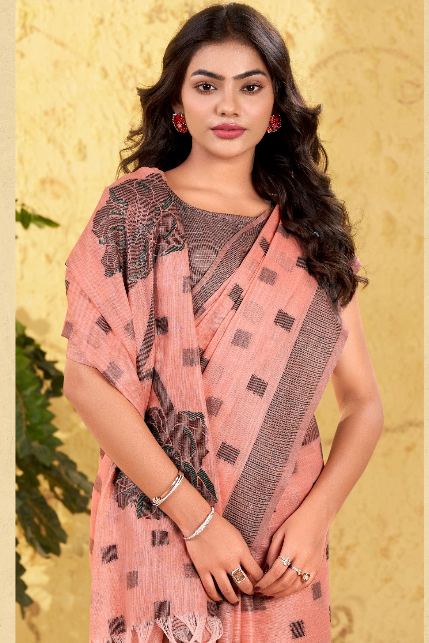 Buy MySilkLove Grapefruit Peach Woven Linen Saree Online