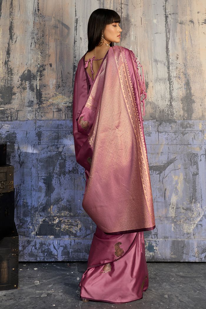 Buy MySilkLove Hot Pink Handloom Satin Soft Silk Saree Online