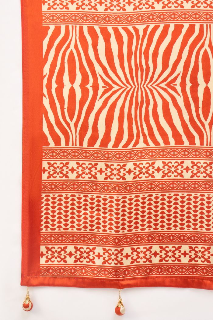 Buy MySilkLove Sunset Orange Modal Ajrakh Satin Printed Silk Saree Online