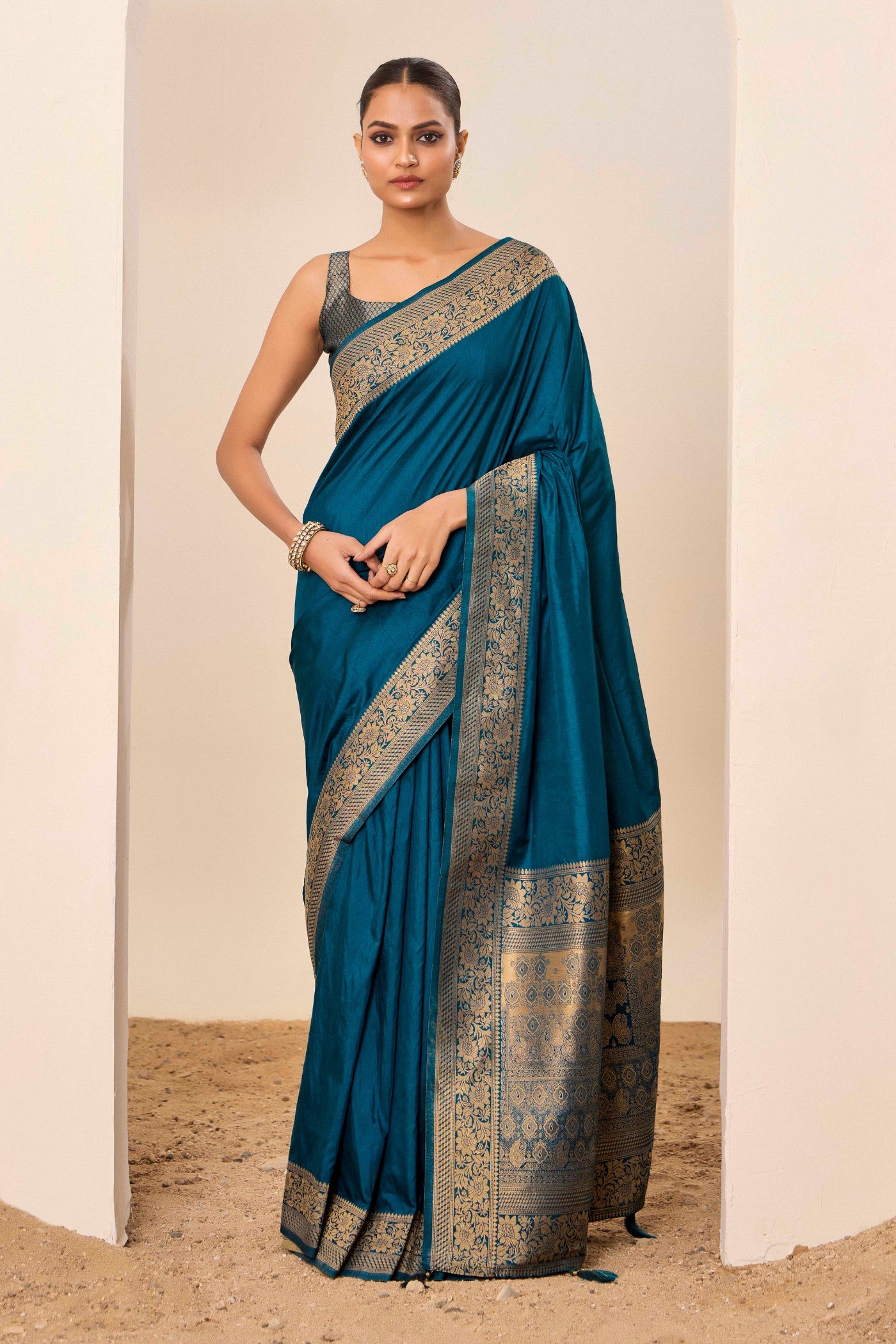 Buy MySilkLove Teal Blue Woven Dola Silk Saree Online