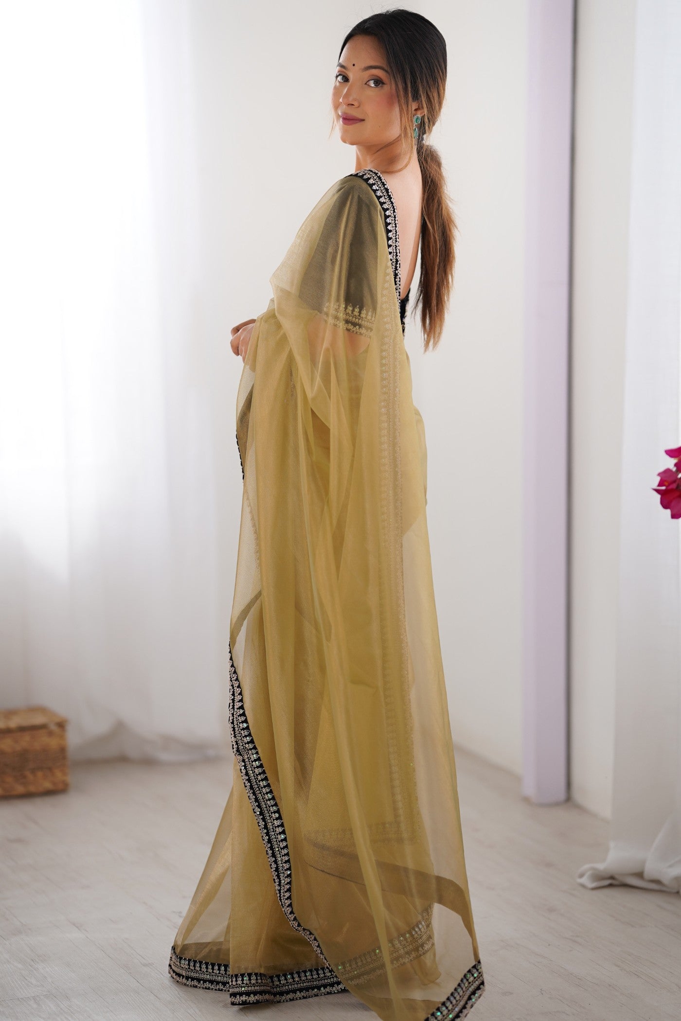 Buy MySilkLove Dijon Yellow Partywear Net Saree Online