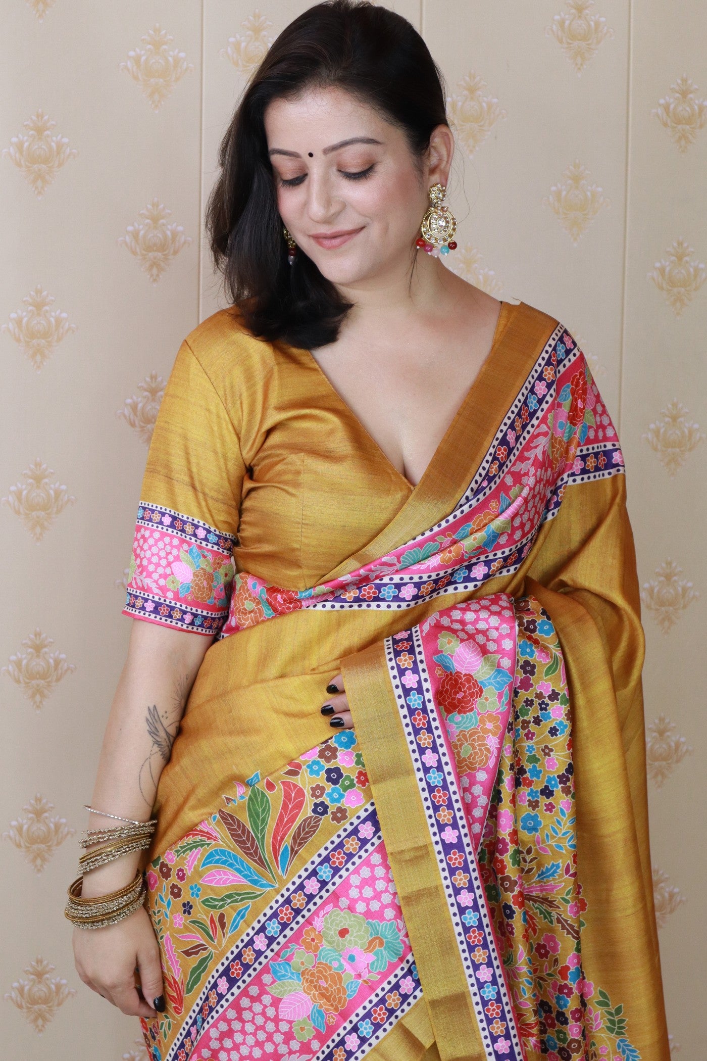 Buy MySilkLove Cyber Yellow Banarasi Printed Saree Online