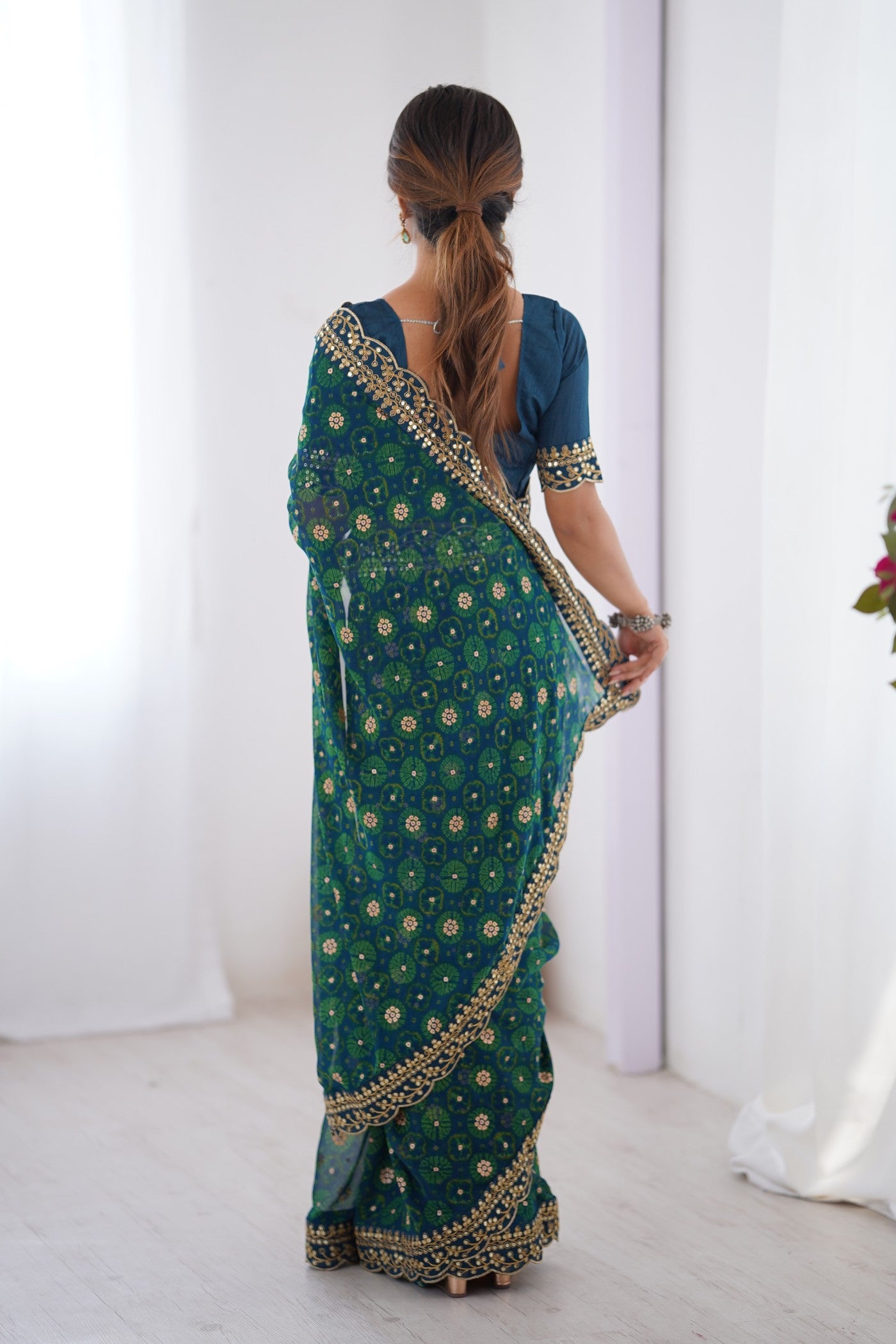 Buy MySilkLove Peacock Blue Embroidery Georgette saree Online