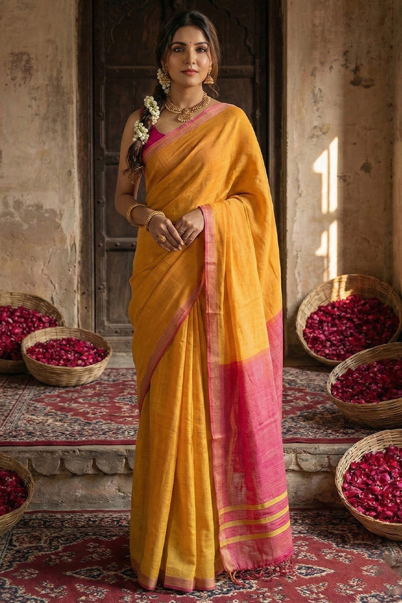 Buy MySilkLove Mustard Yellow Cotton Silk Saree Online