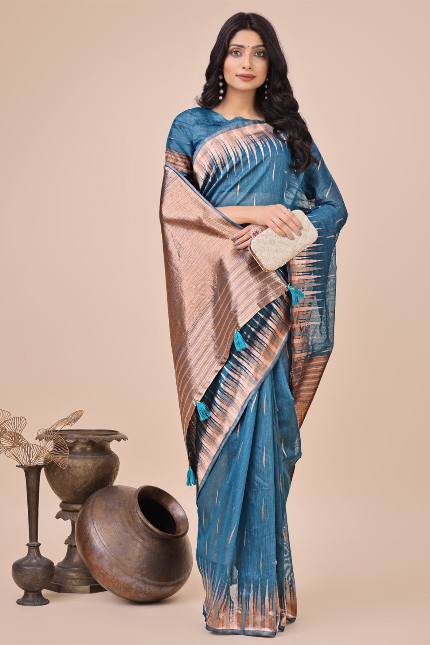 Buy MySilkLove Cyan Blue Linen Cotton Saree Online