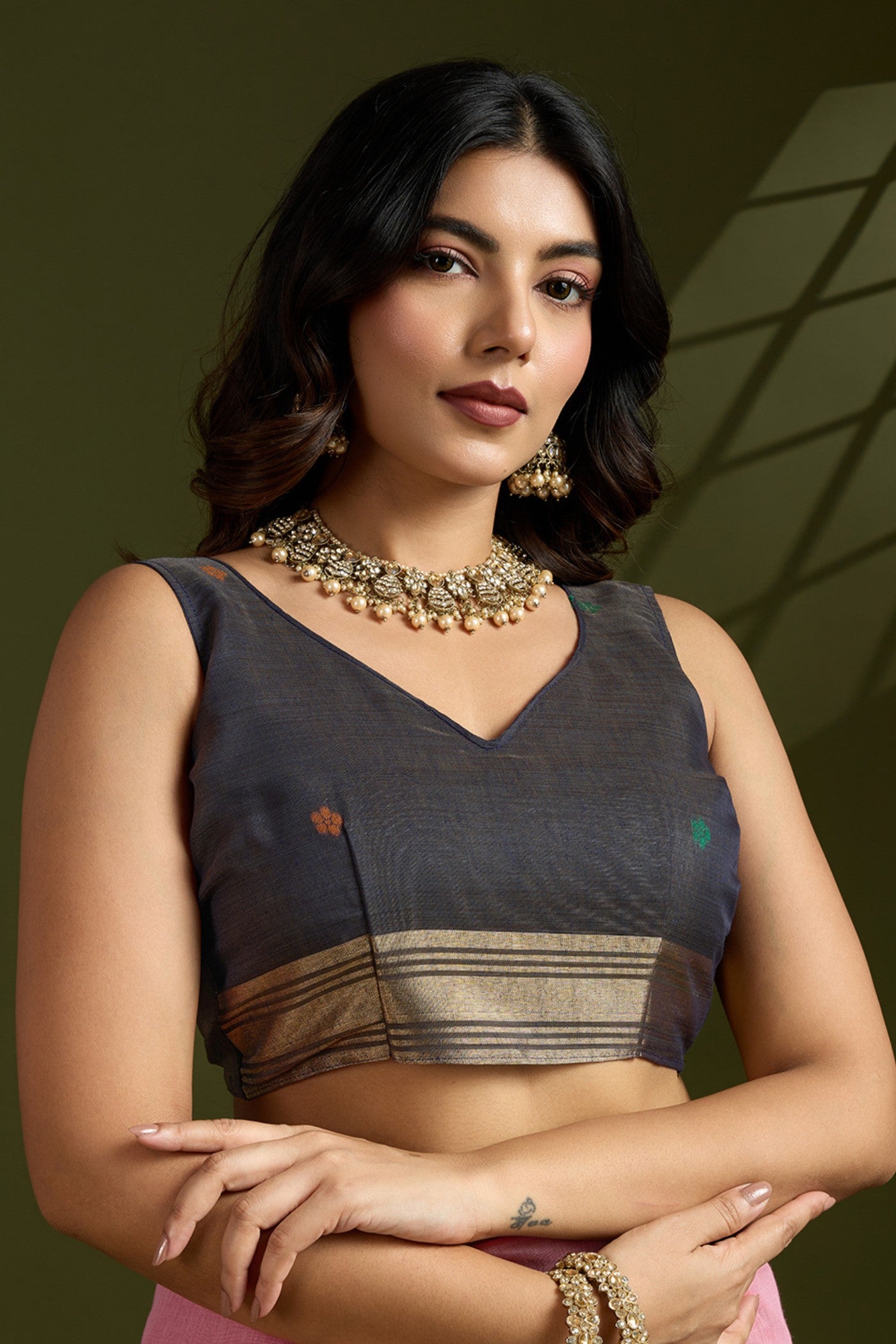 Buy MySilkLove Pink Pearl Woven Muga Cotton Paithani Saree Online