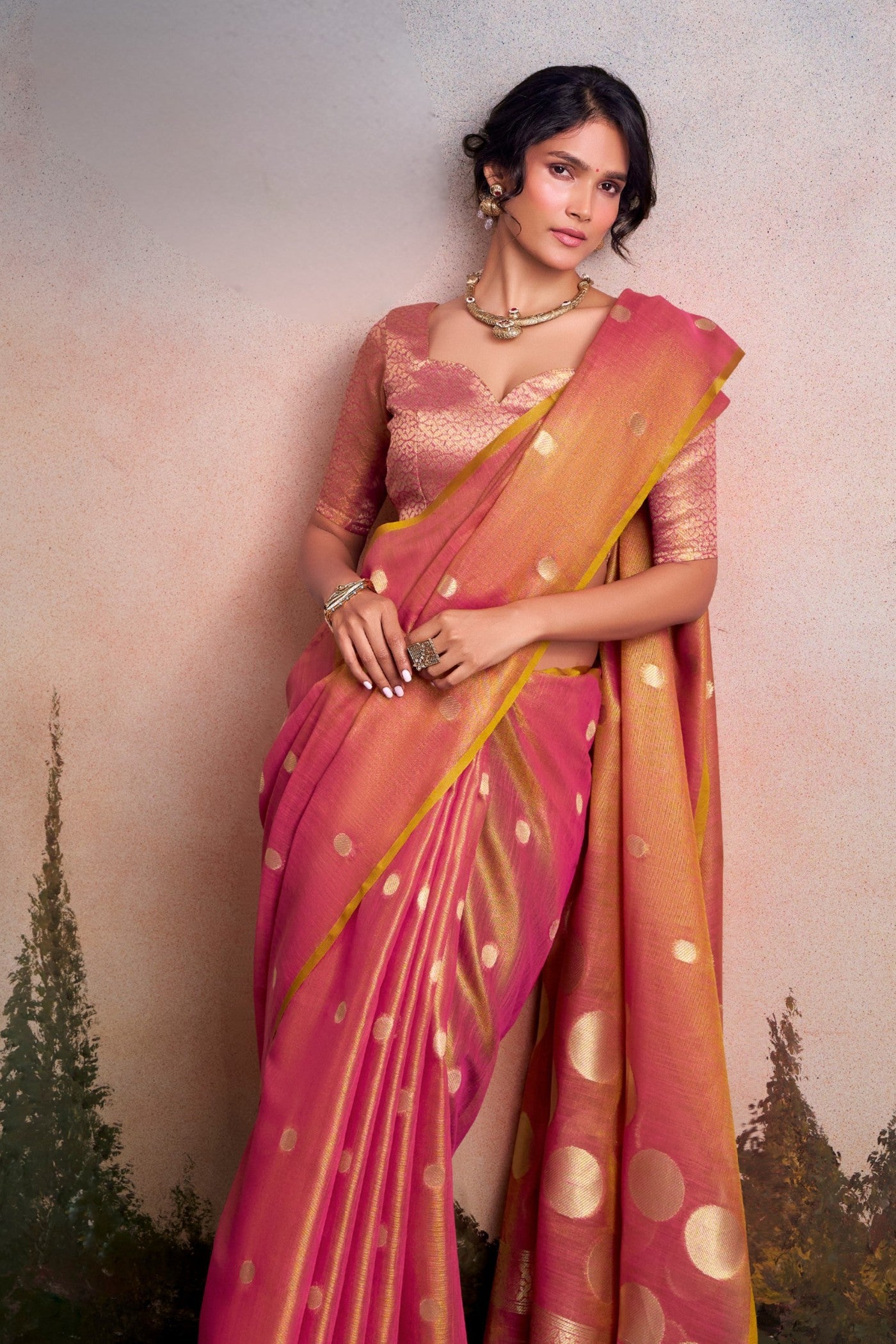 Buy MySilkLove Bright Peach Handloom Tissue Saree Online