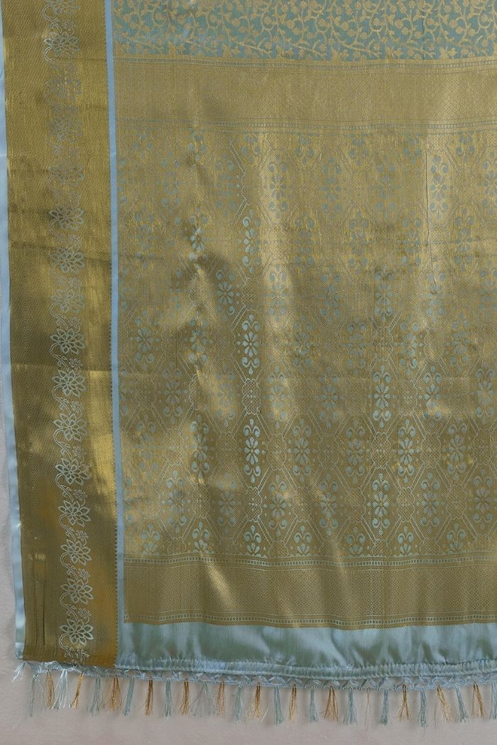 Buy MySilkLove Dusty Blue Woven Kanjivaram Saree Online