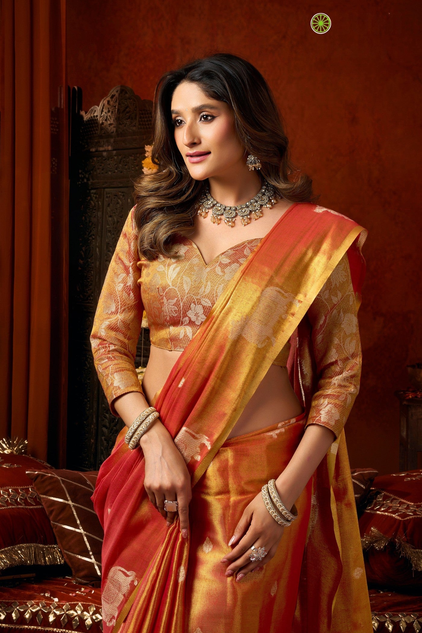 Buy MySilkLove Vivid Orange Handloom Tissue Saree Online