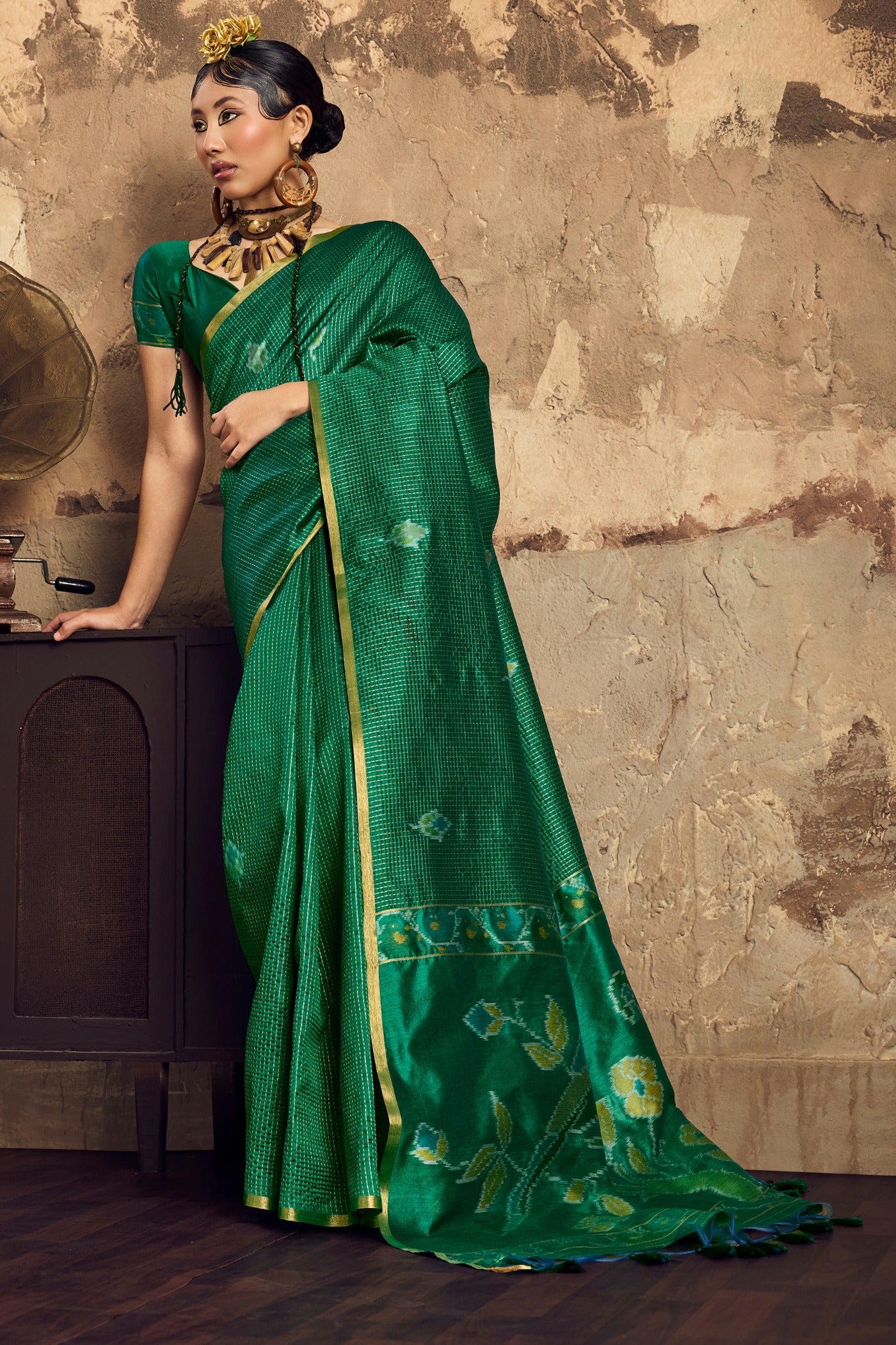Buy MySilkLove Jungle Green Tussar Paithani Fusion Handloom Saree Online