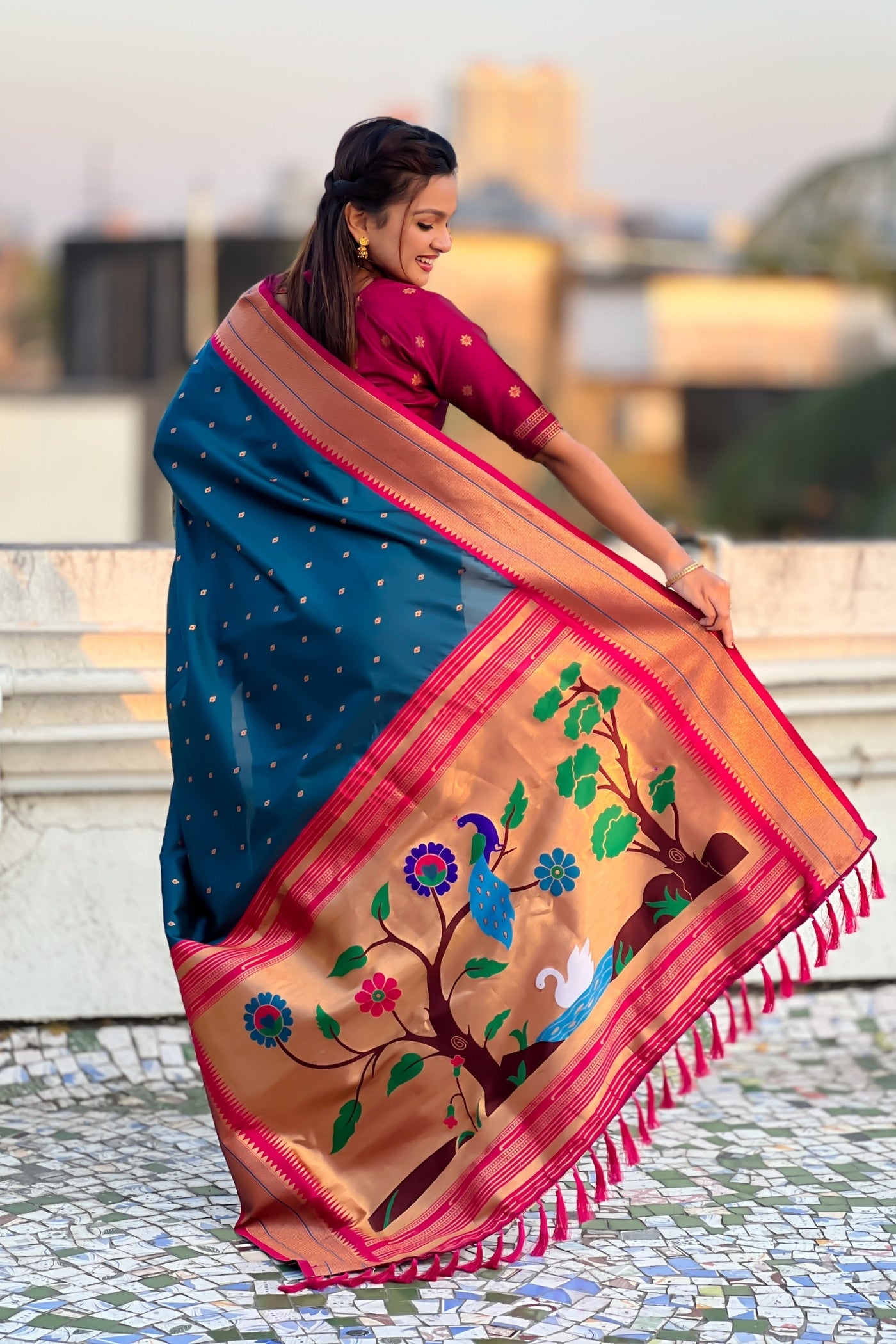 Buy MySilkLove B'dazzled Blue Zari Woven Paithani Saree Online