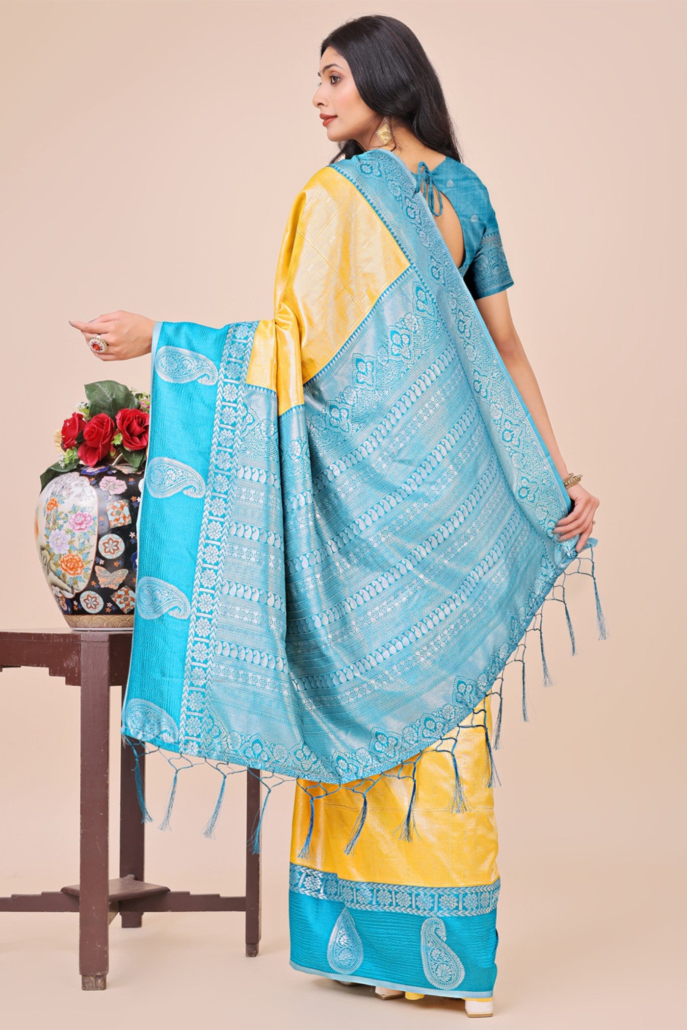 Buy MySilkLove Dijon Blue Woven Banarasi Saree Online