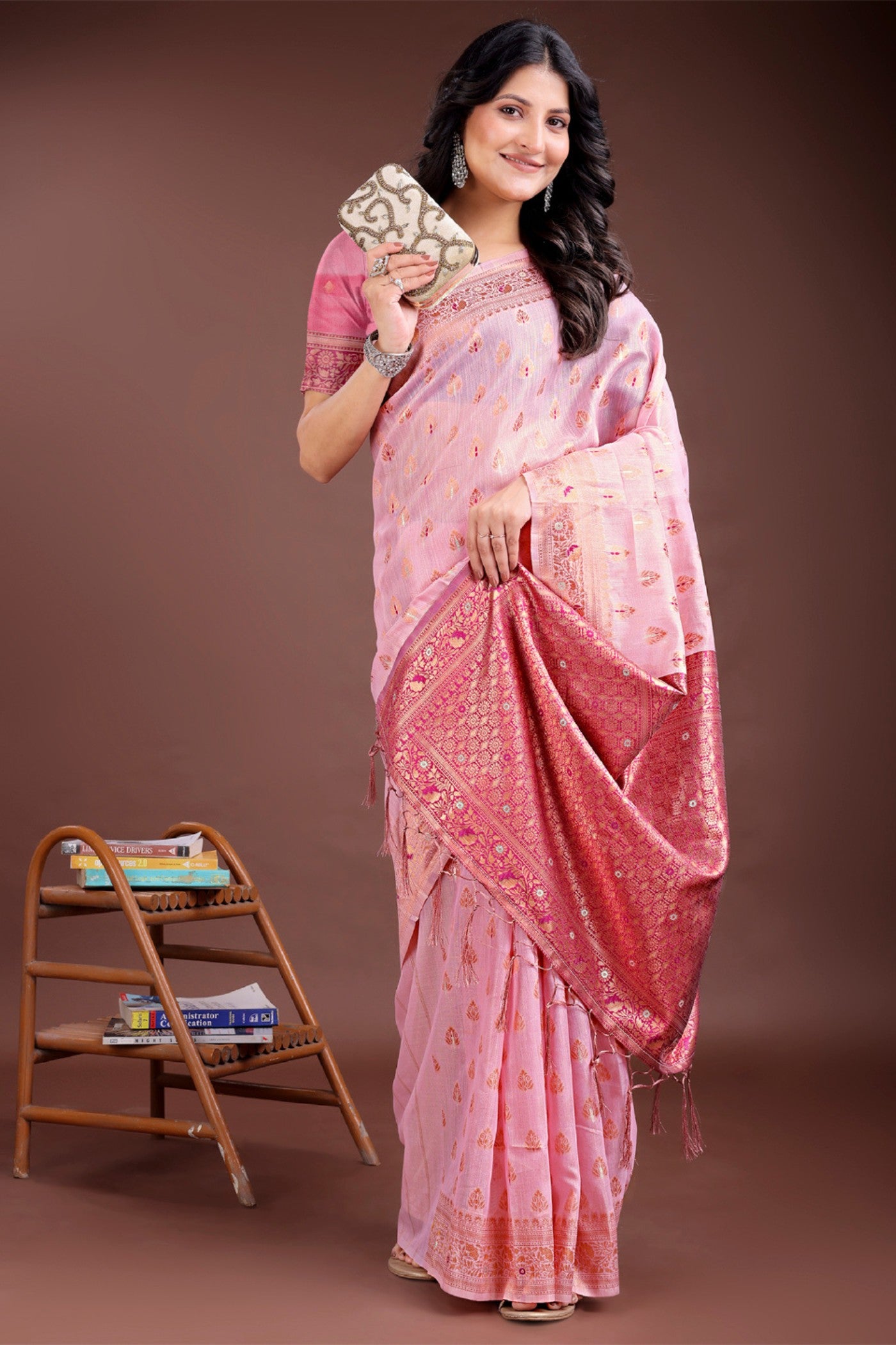 Buy MySilkLove New York Pink Linen Cotton Saree Online
