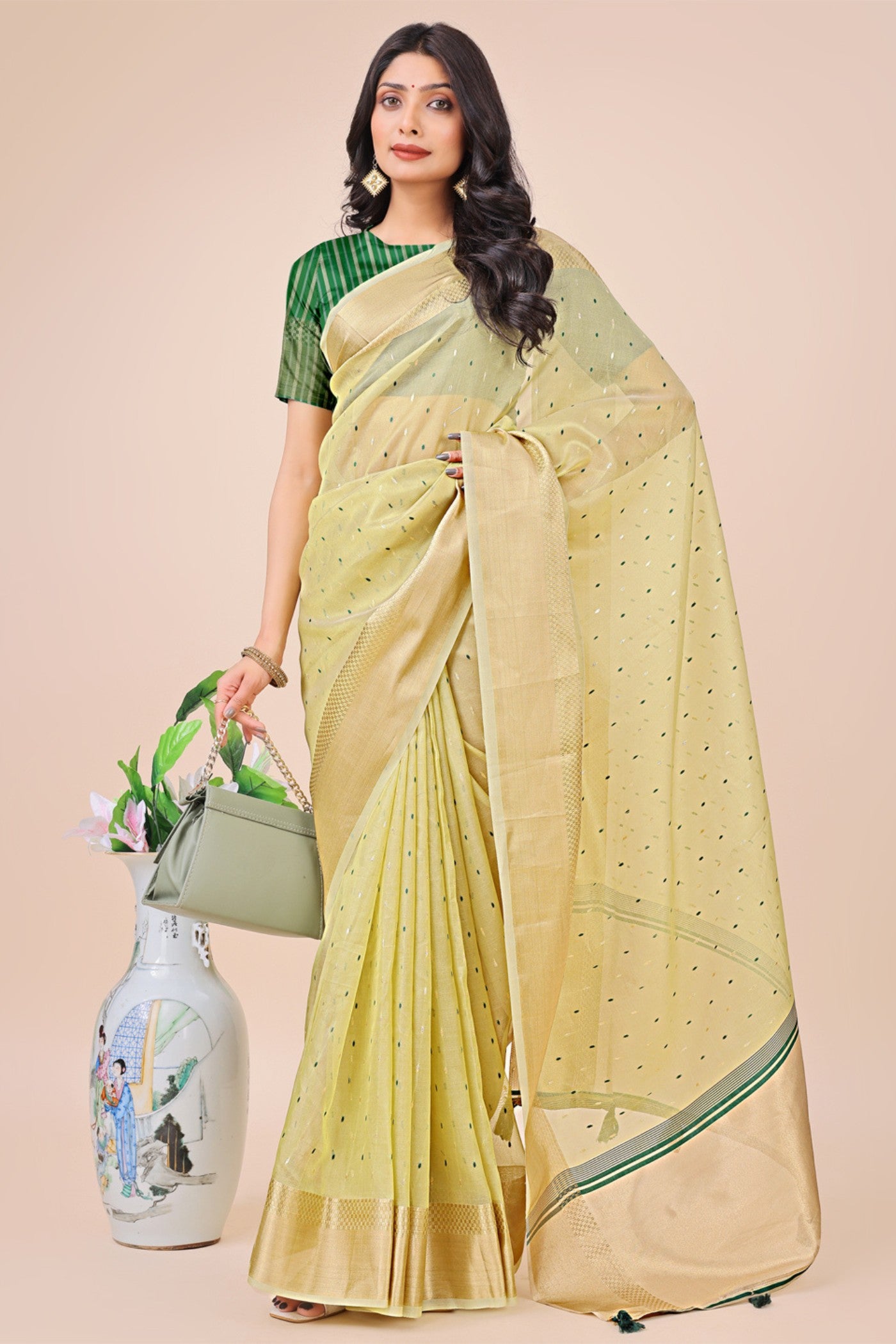 Buy MySilkLove Biscotti Yellow Woven Organza Saree Online