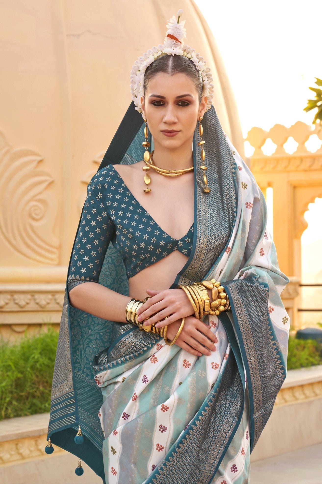Buy MySilkLove Corduroy Grey Woven Patola Printed Silk Saree Online