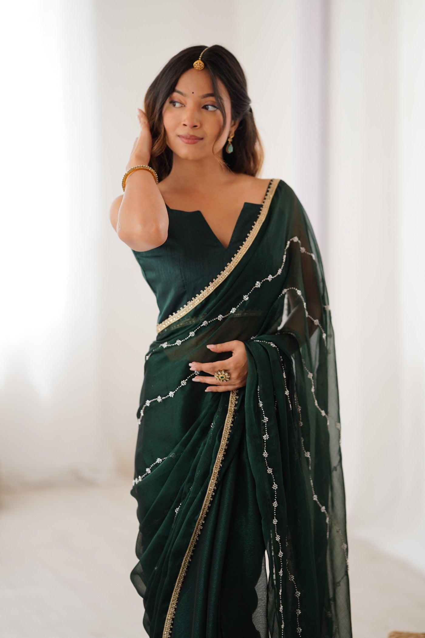 Buy MySilkLove Spring Green Chiffon Partywear Saree Online