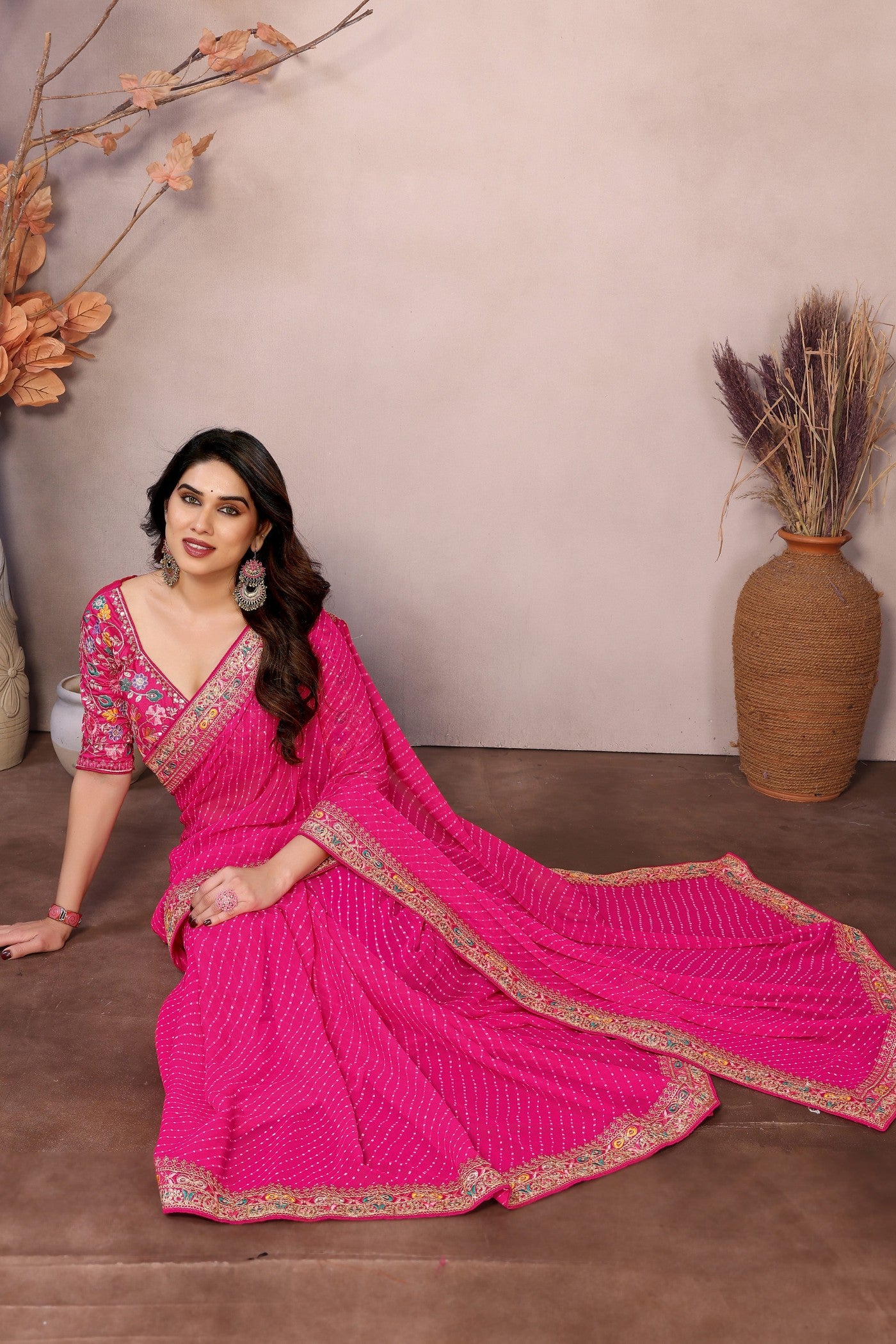 Buy MySilkLove Lipstick Pink Georgette Designer Partywear Saree Online