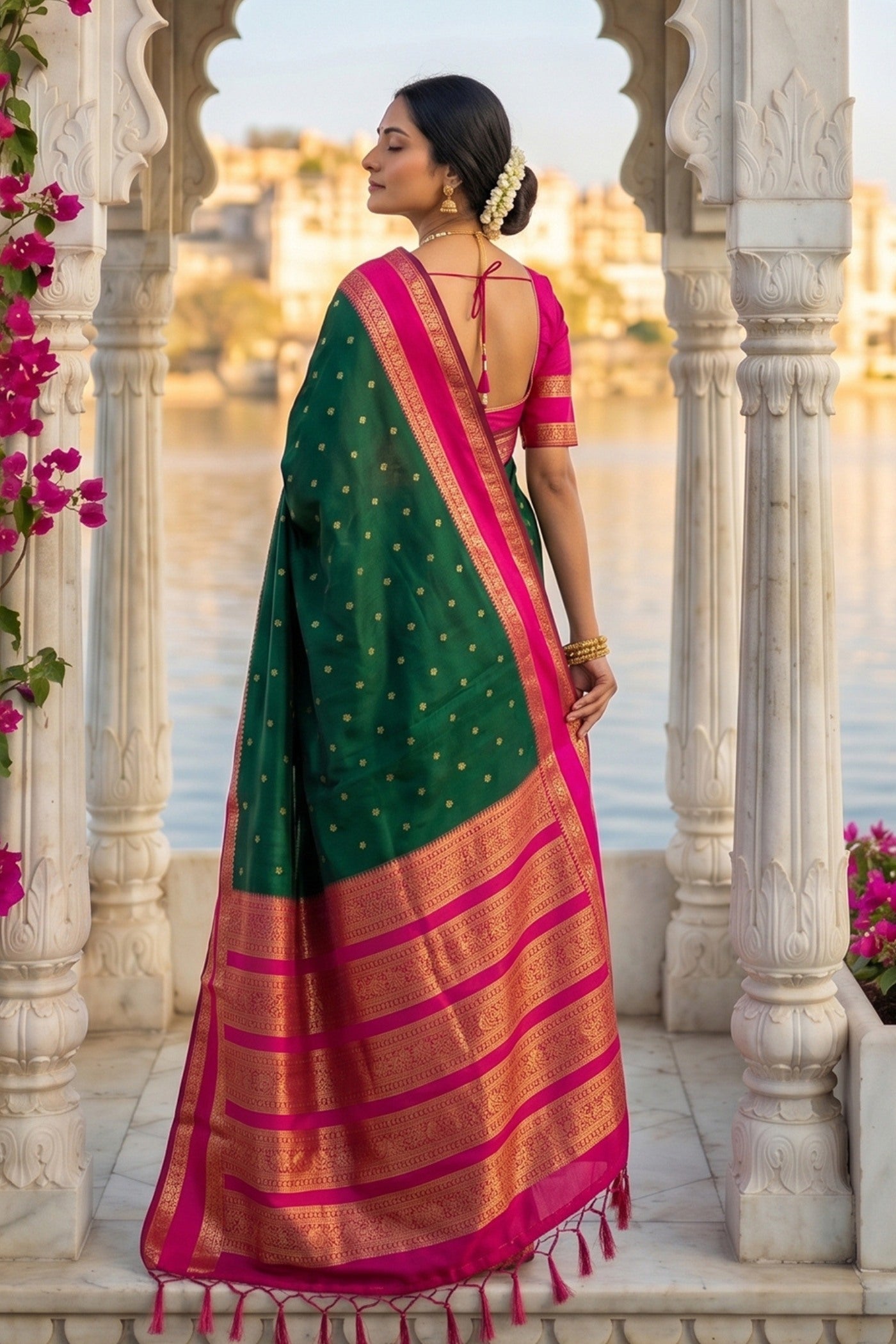 Buy MySilkLove Dark Green and Red Woven Banarasi Saree Online