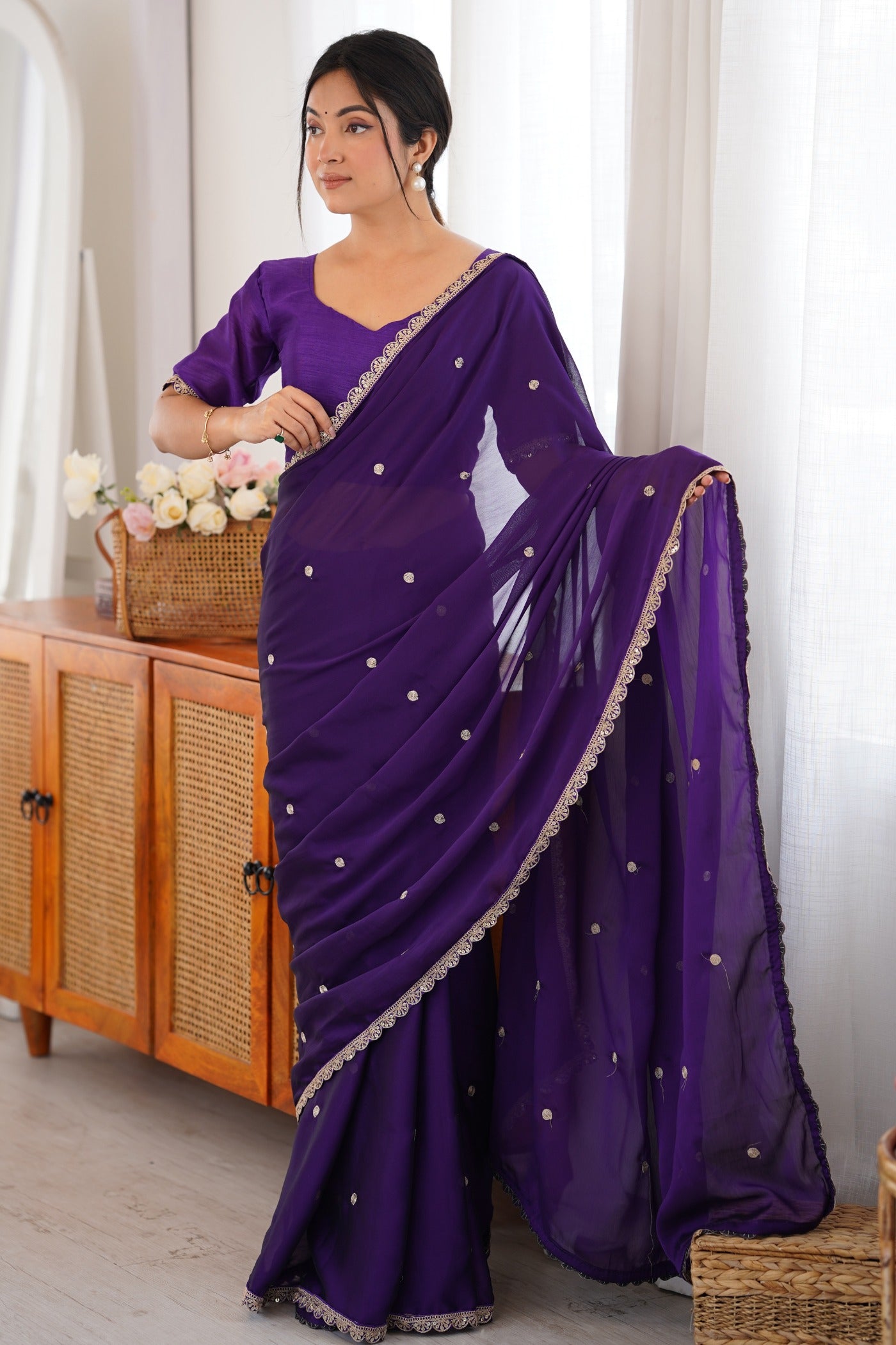 Buy MySilkLove Boston Purple Georgette Partywear Saree Online