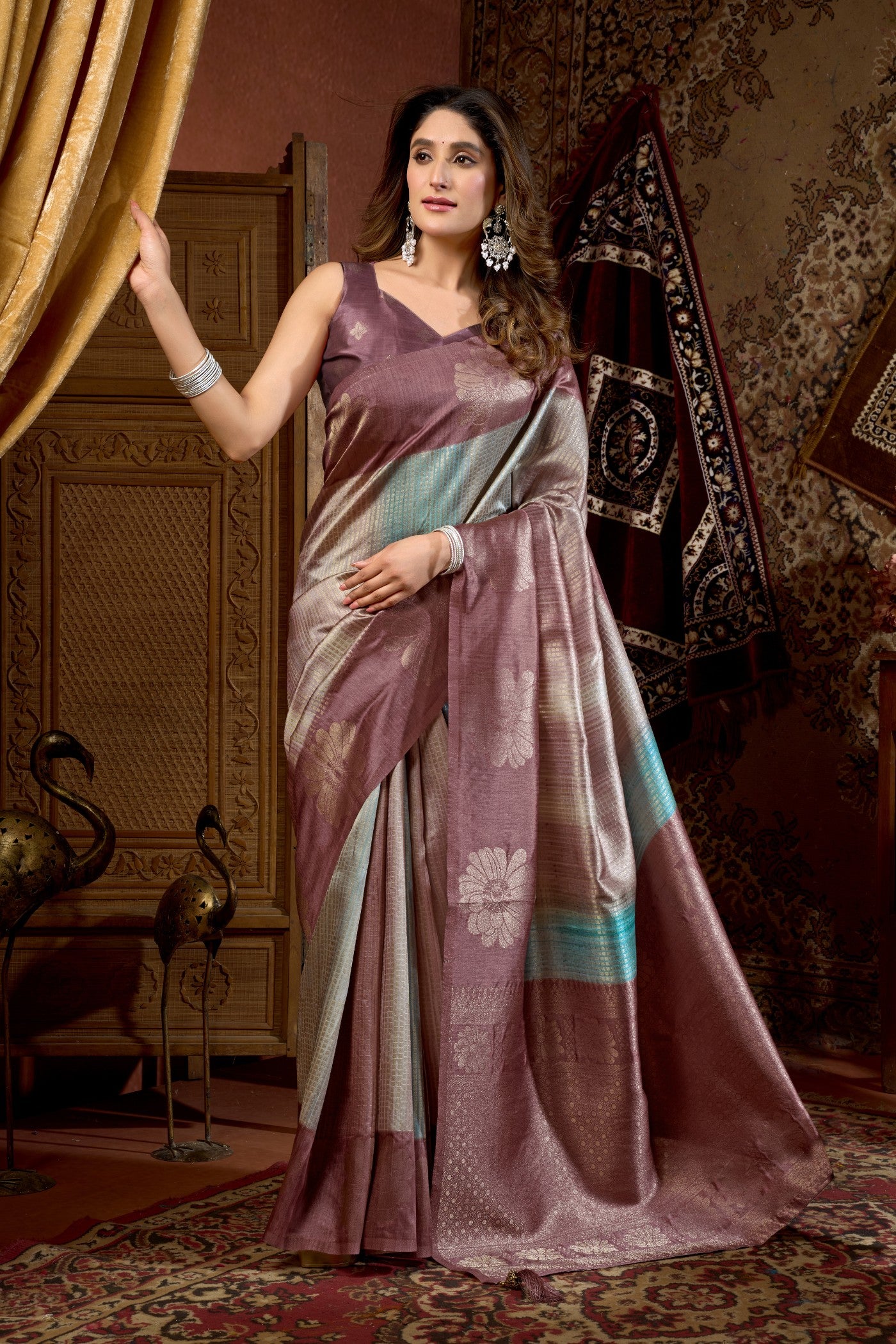 Buy MySilkLove Taupe Purple Banarasi Soft Silk Saree Online
